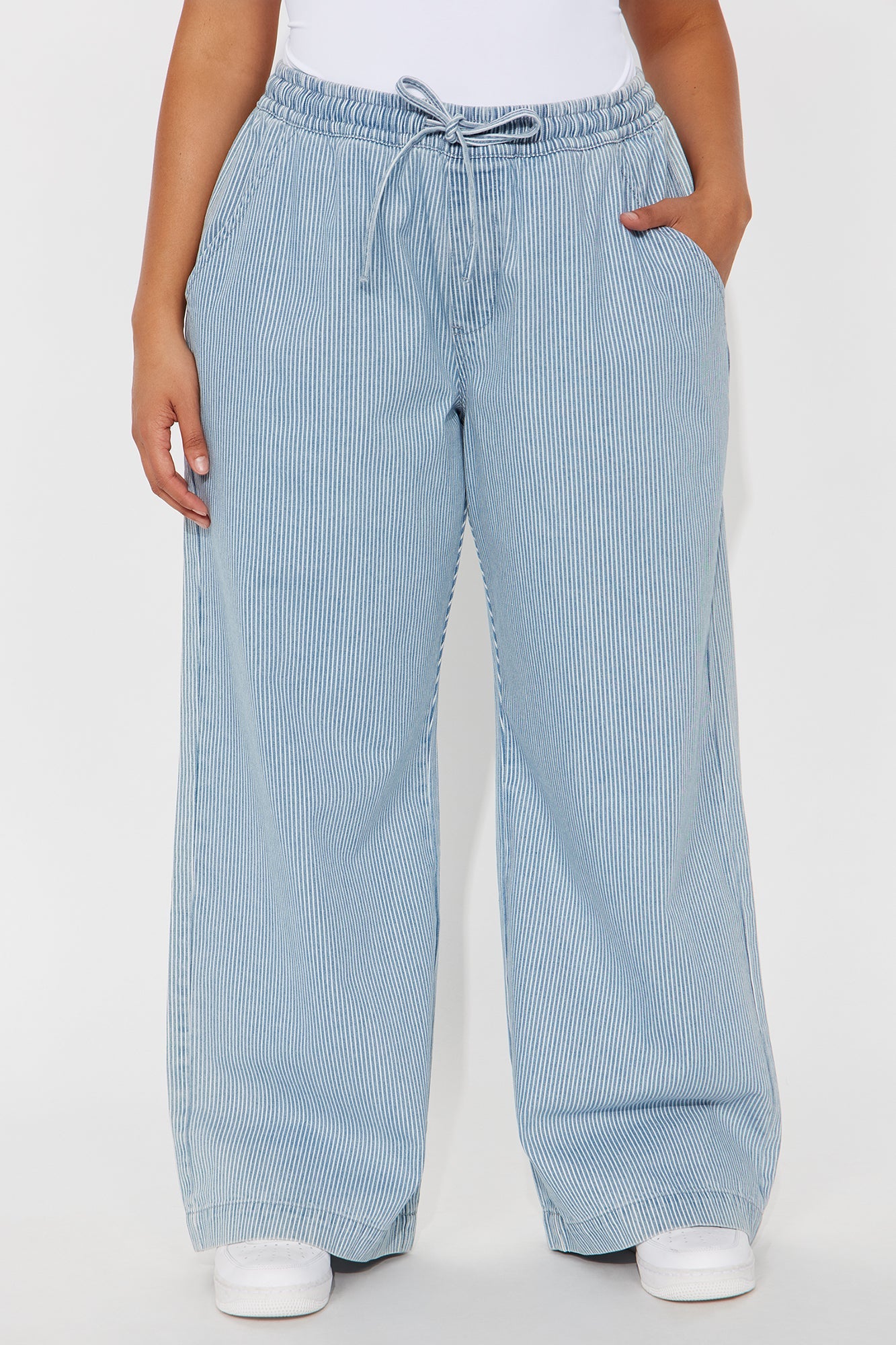 Seawalk Striped Pull On Wide Leg Jeans - Light Blue