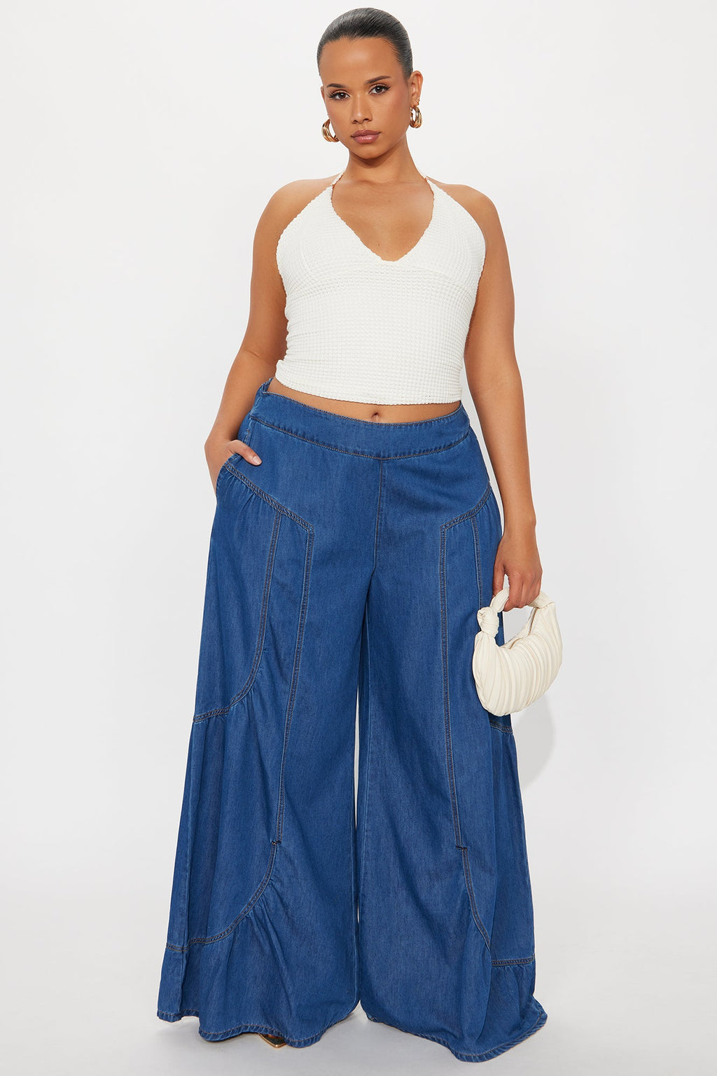 Vacay Vibes Drapey Wide Leg Jeans - Dark Wash