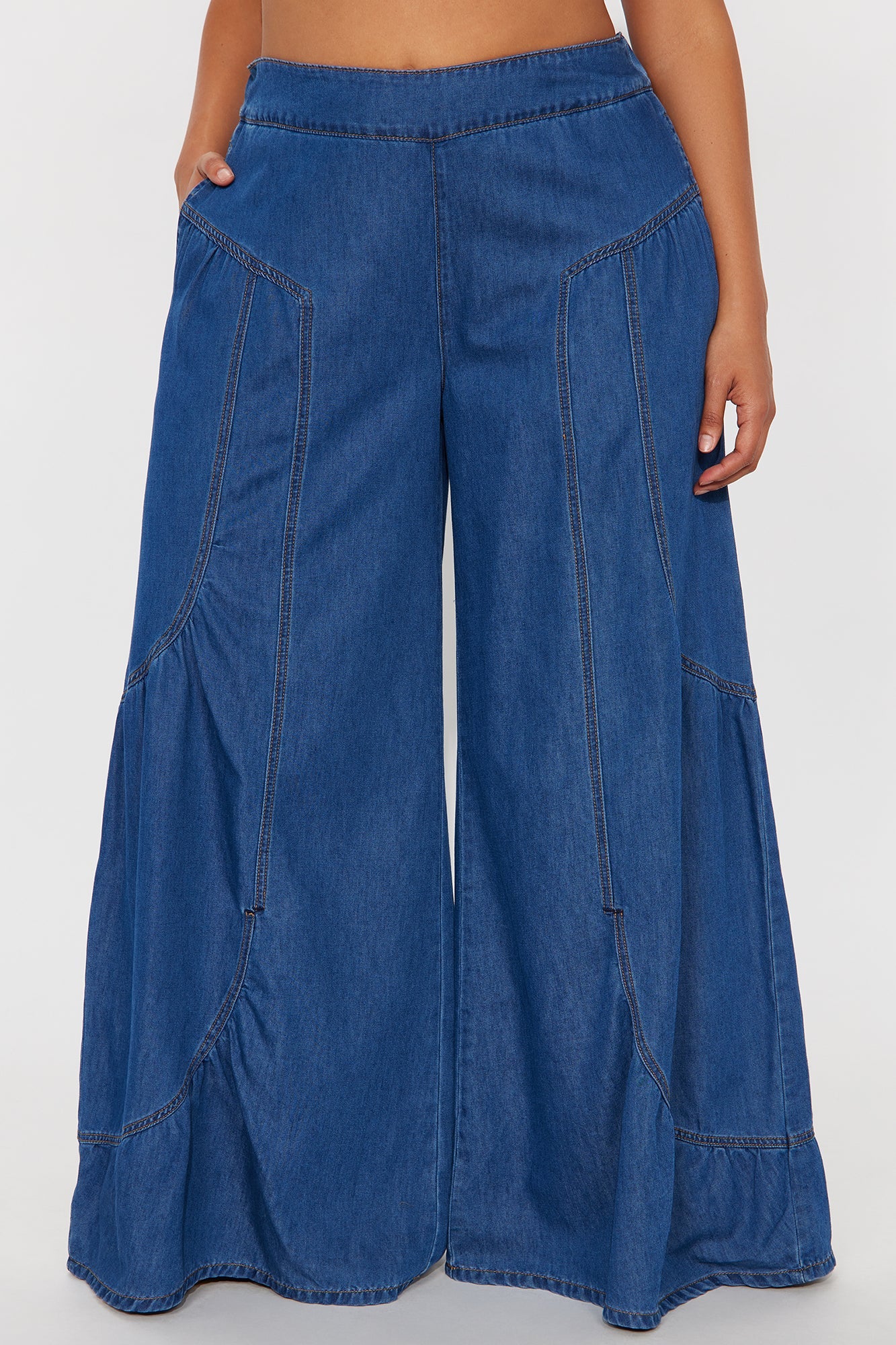 Vacay Vibes Drapey Wide Leg Jeans - Dark Wash