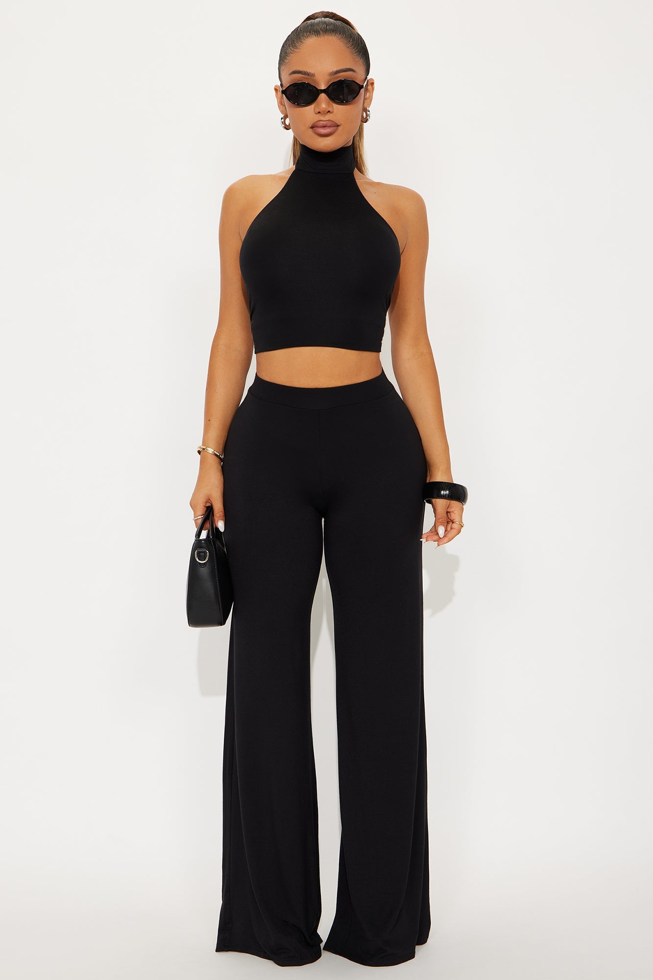 Dark Halo Halter Pant Set - Black