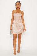 Grand Entrance Rhinestone Satin Mini Dress - Champagne