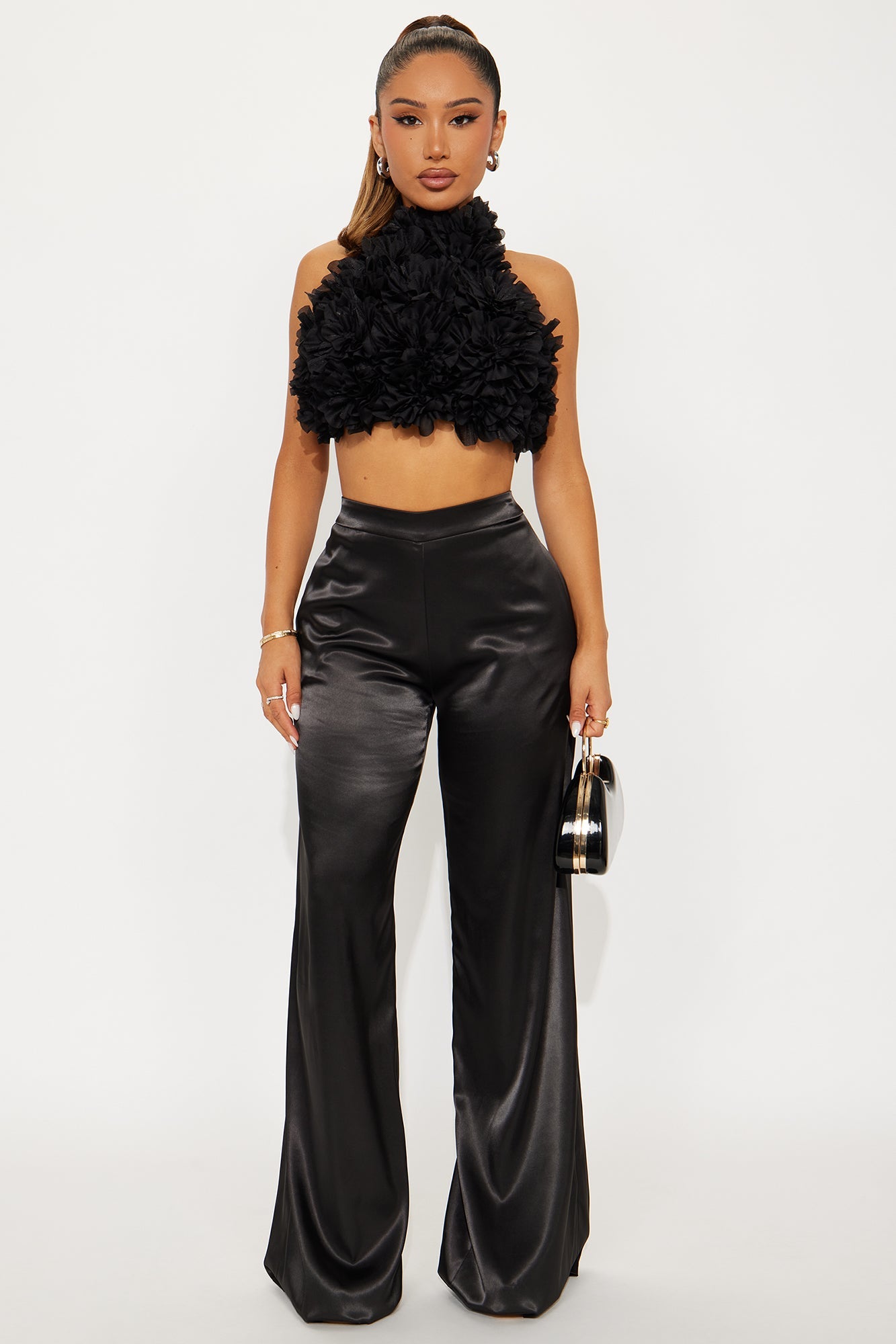 Dahlia Satin Pant Set - Black