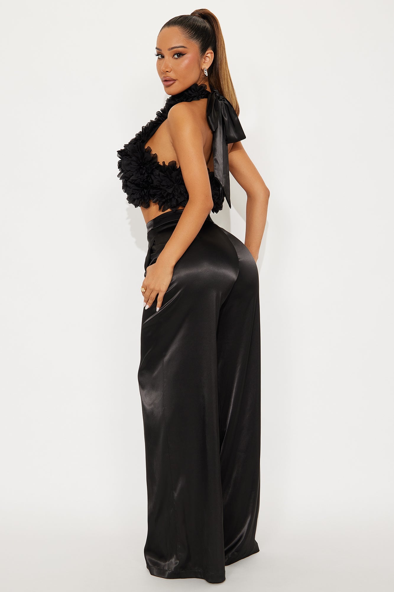 Dahlia Satin Pant Set - Black