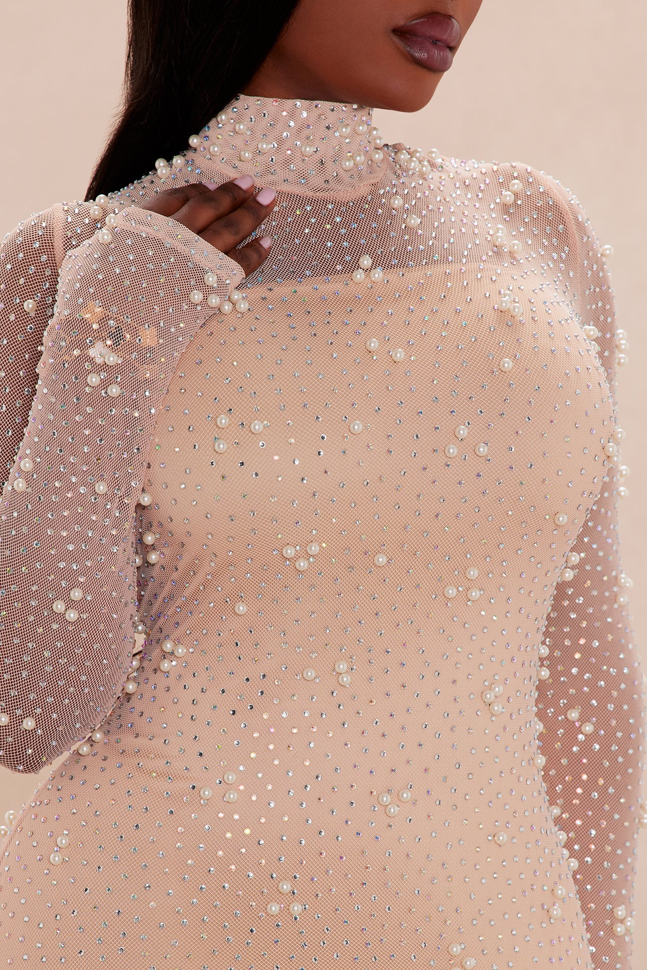 Anastasia Brooke Embellished Maxi Dress - Nude