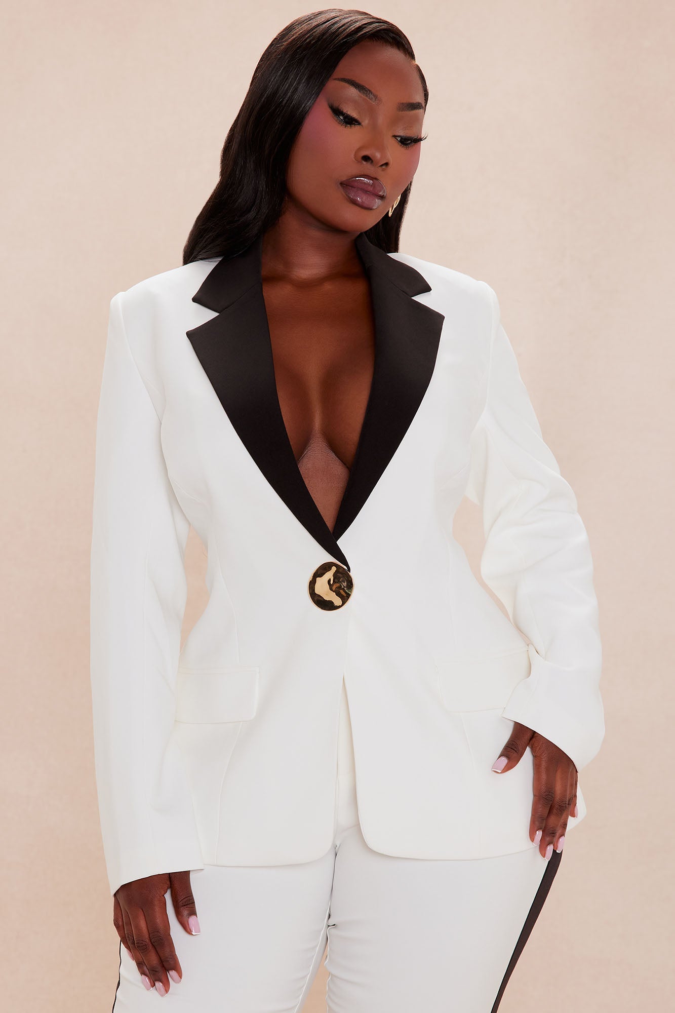 Allisse Blazer Suit Set - White/Black