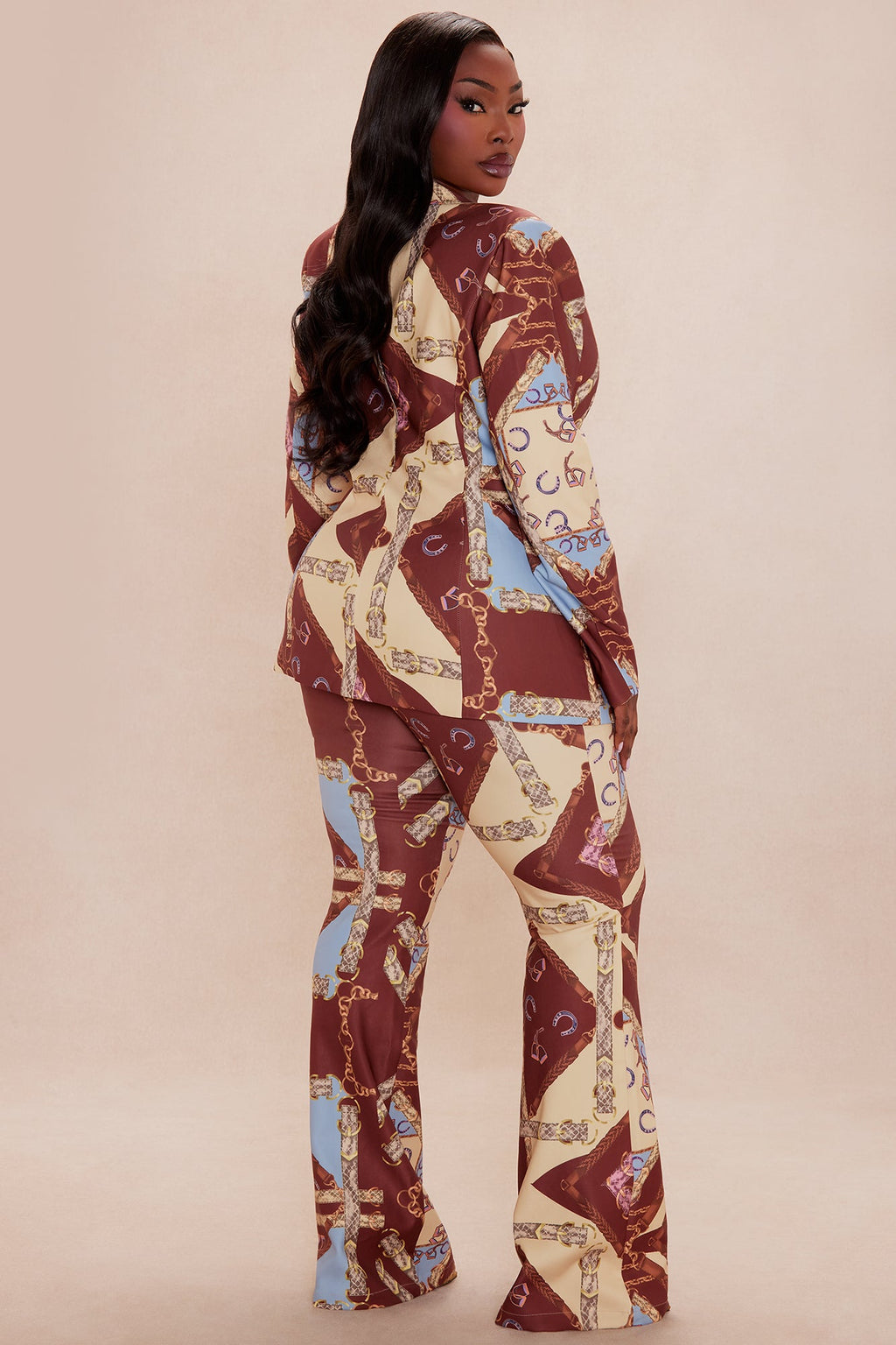 Paula Blazer Pant Suit Set - Brown/combo