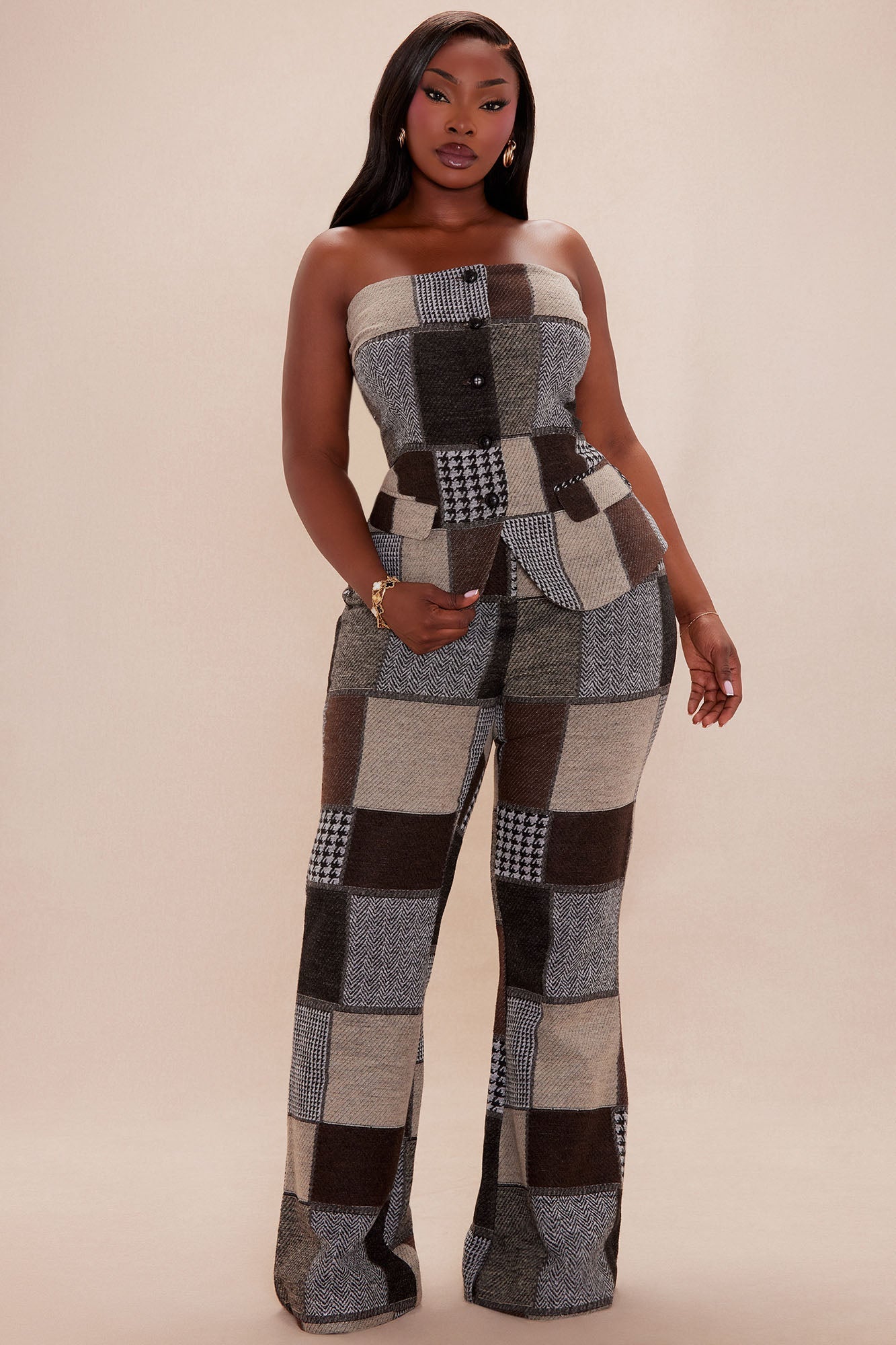 Harriet Patched Top - Brown/combo