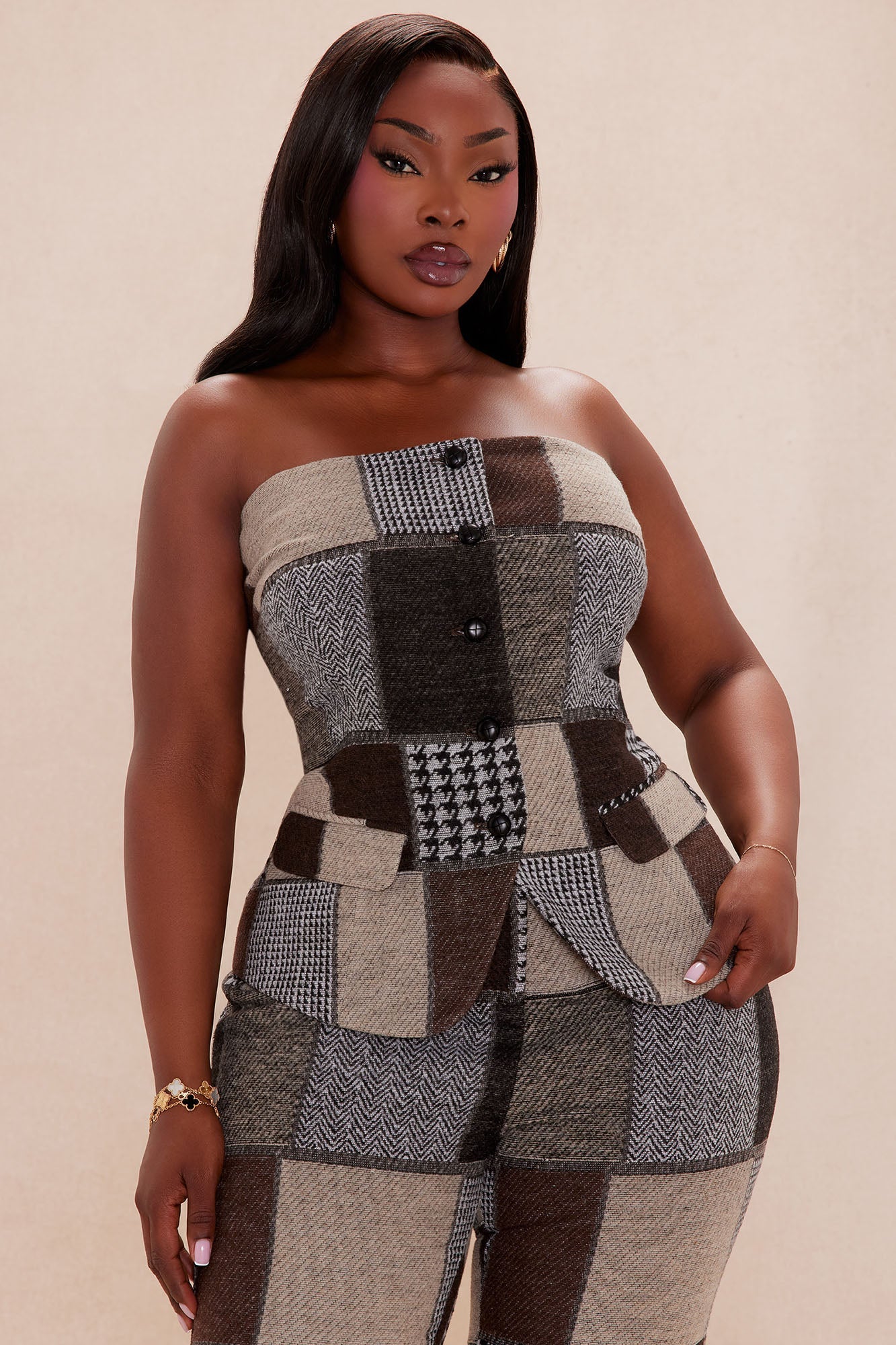 Harriet Patched Top - Brown/combo