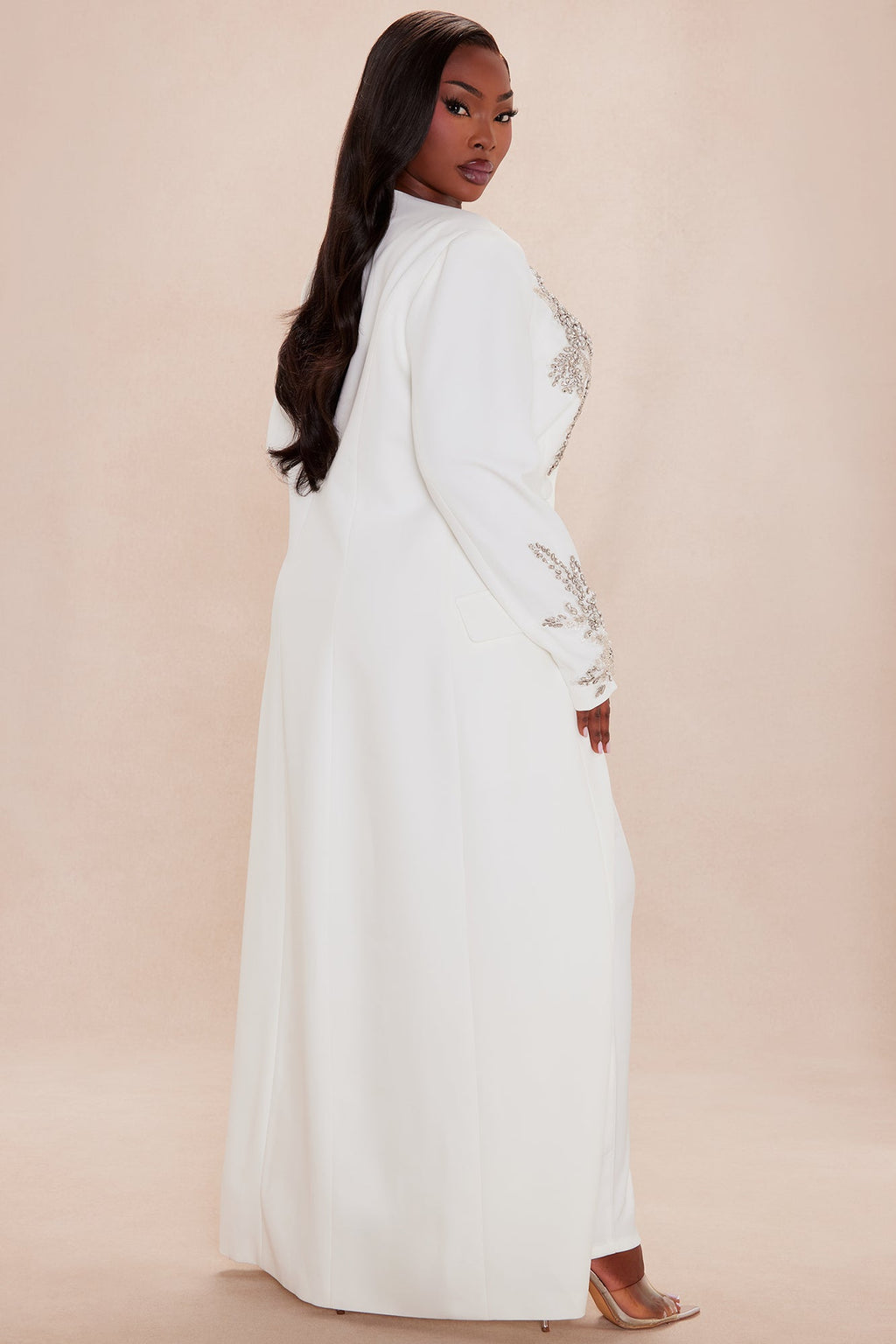 Gracelyn Embellished Maxi Blazer Suit Set - White