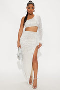Gigi Sequin One Shoulder Skirt Set - White