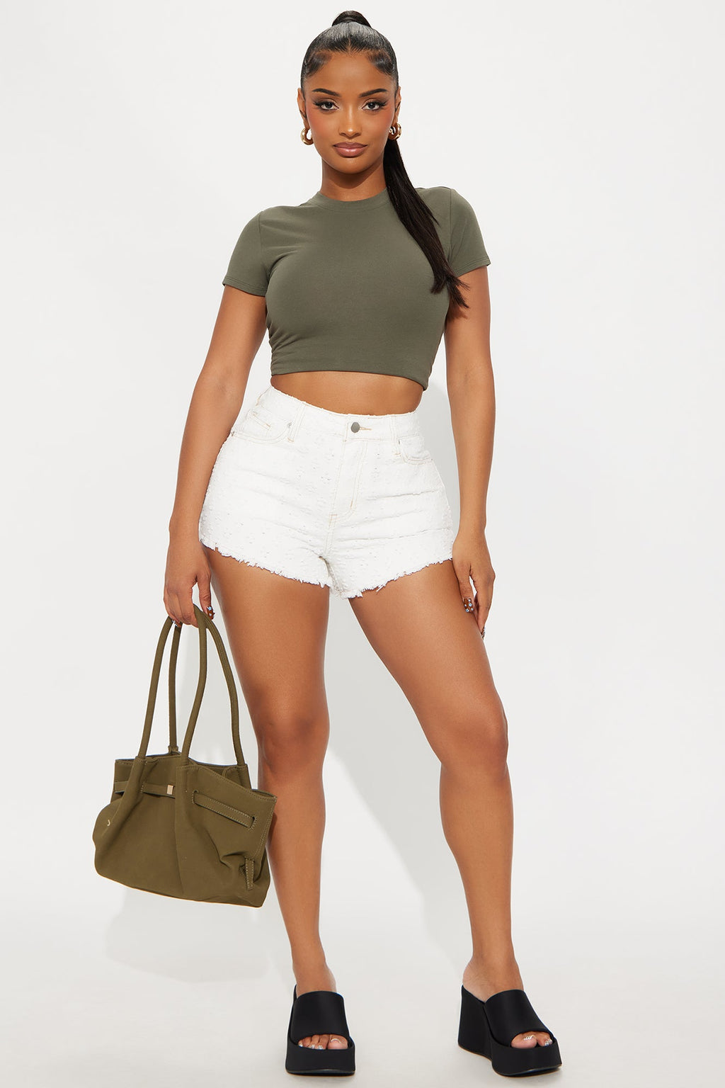 Carried Away Denim Shorts - White
