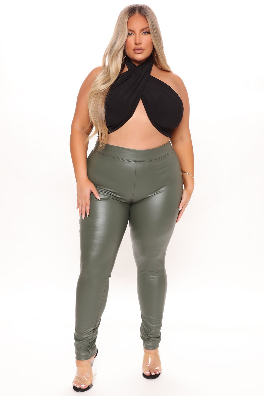 Liliana Faux Leather Leggings - Olive