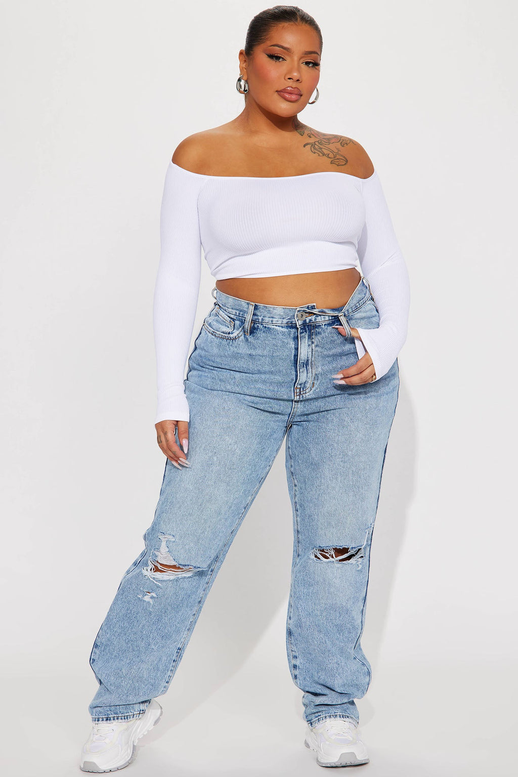 Only One Non Stretch Ripped Straight Leg Jean - Medium Wash