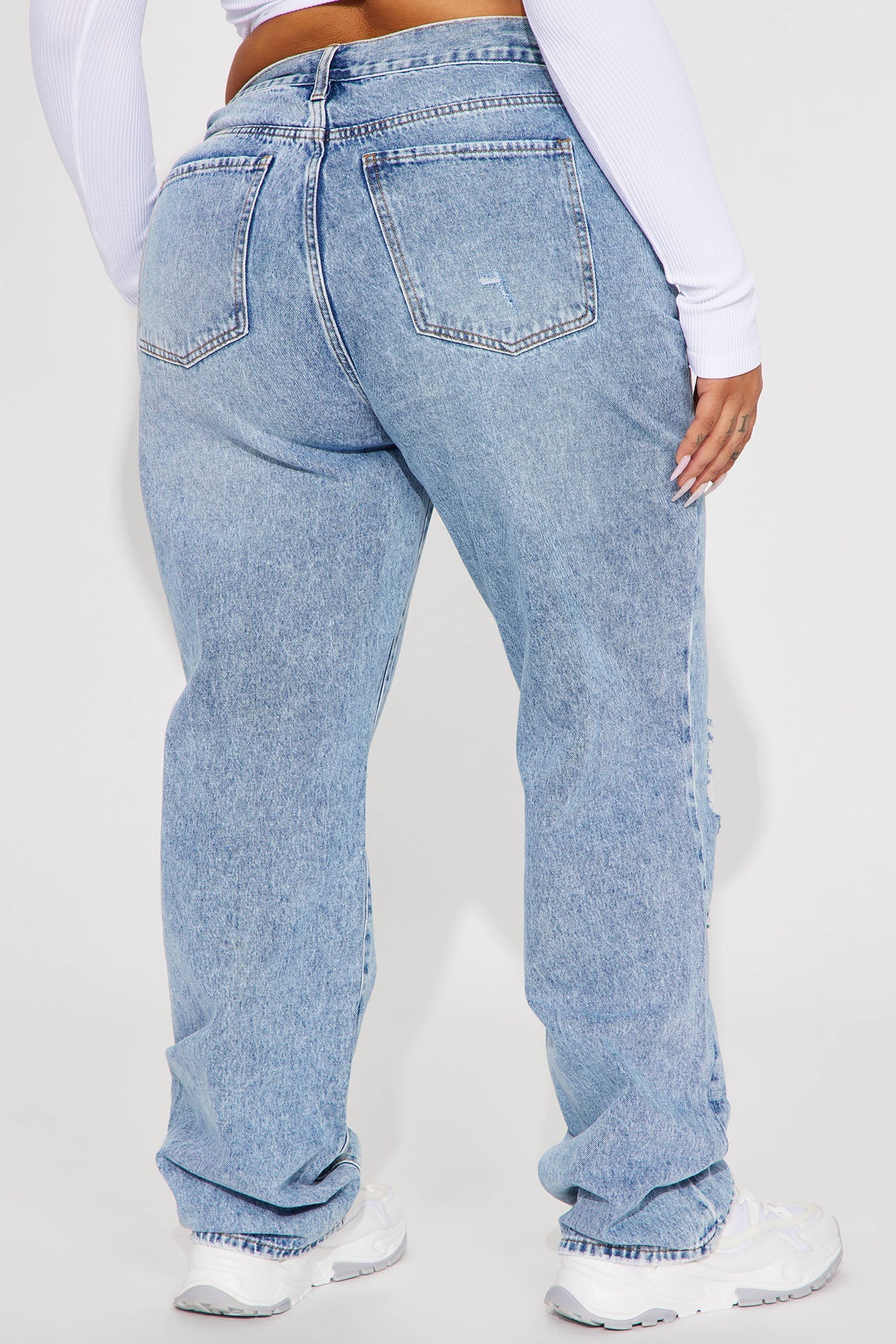 Only One Non Stretch Ripped Straight Leg Jean - Medium Wash
