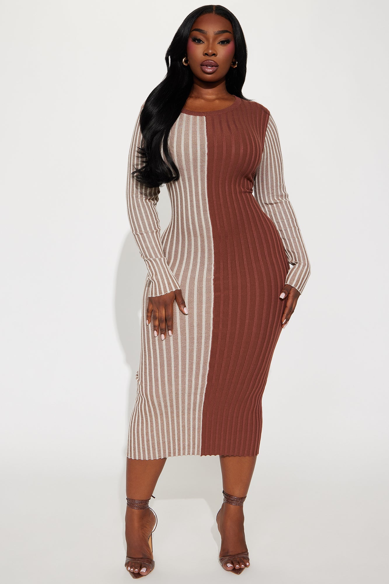 Chai Latte Sweater Midi Dress - Brown Combo