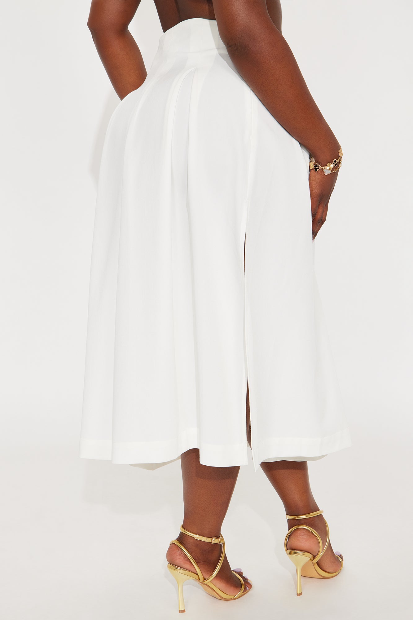Standing On Business Pleated Midi Skirt - White