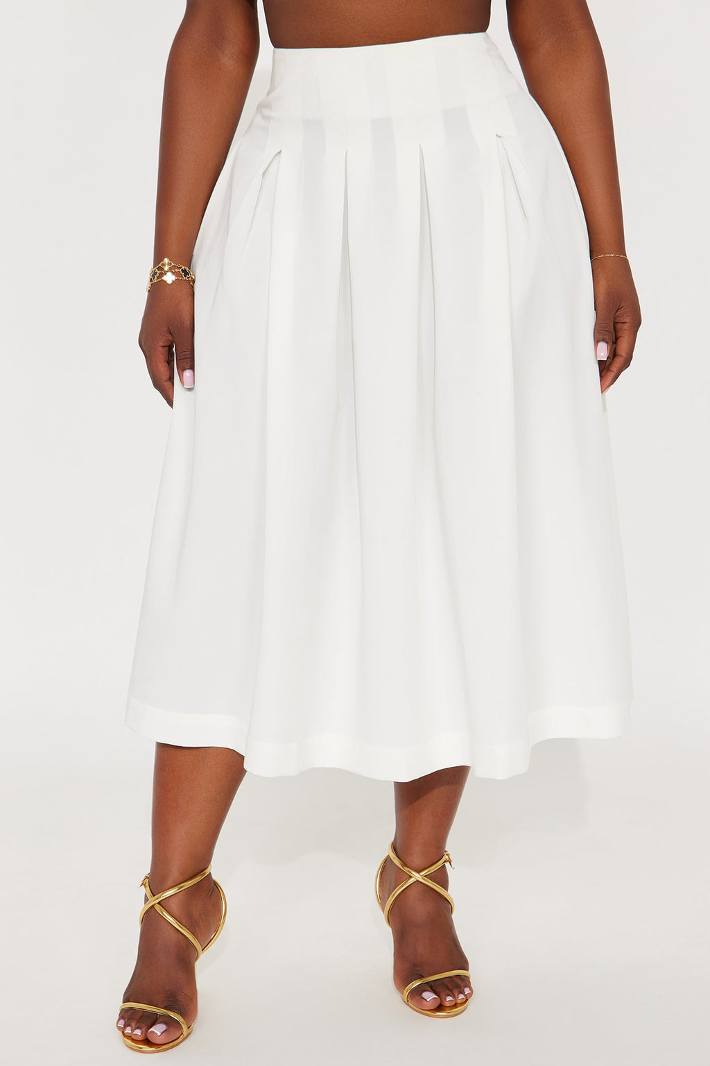 Standing On Business Pleated Midi Skirt - White