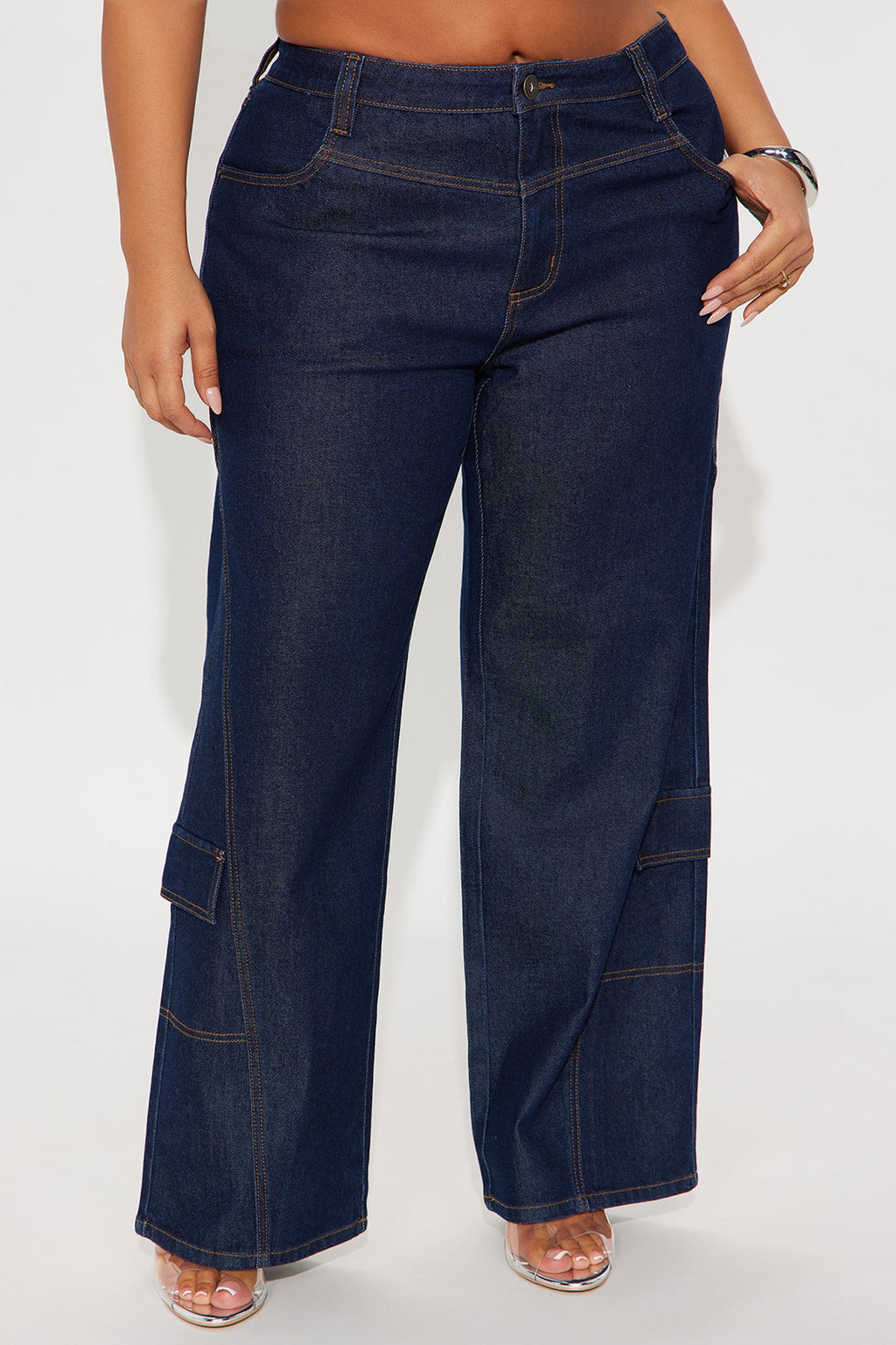 Shadyside Girl Cargo Wide Leg Jeans - Dark Wash