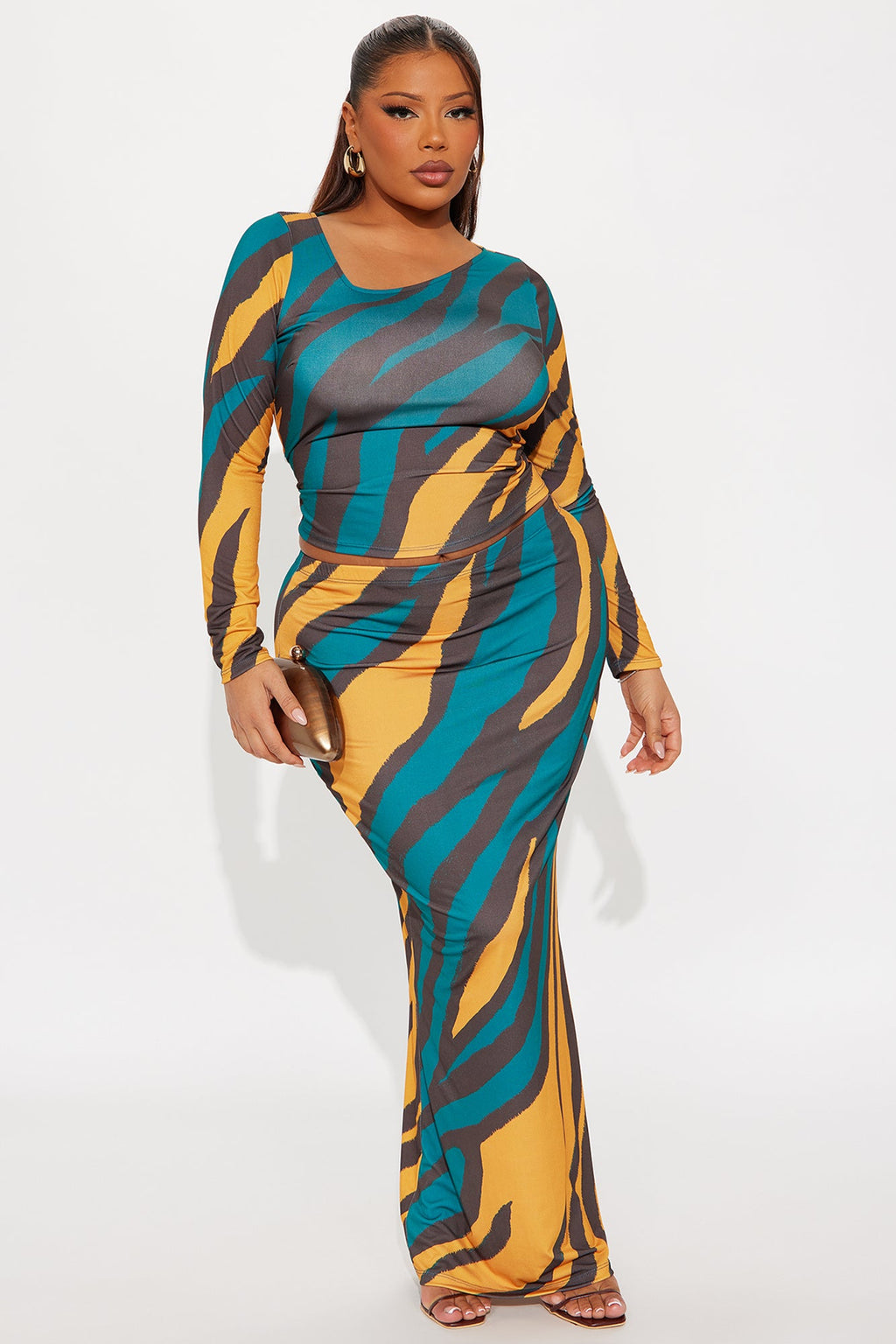 Trouble Maker Asymmetrical Skirt Set - Teal/combo