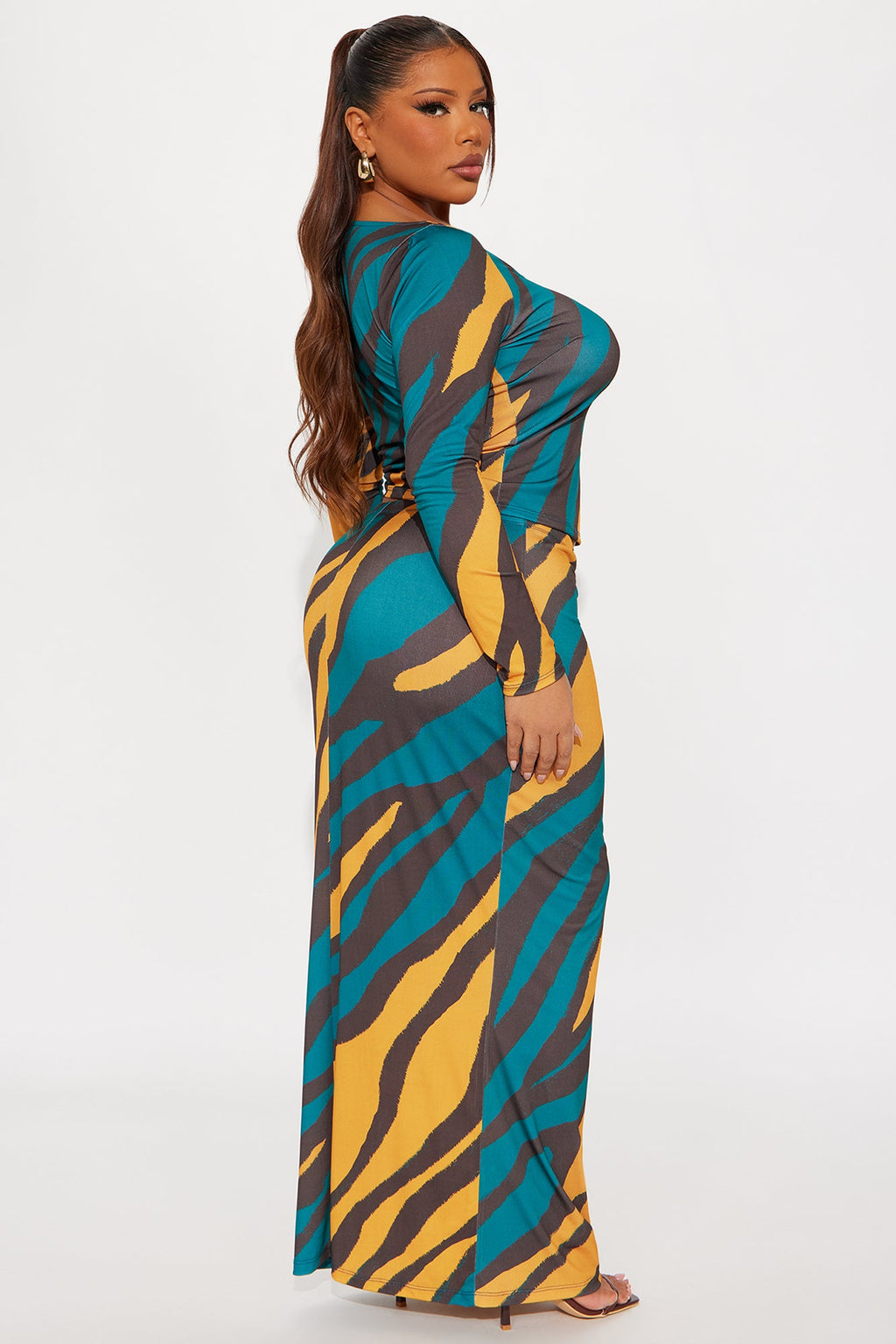 Trouble Maker Asymmetrical Skirt Set - Teal/combo