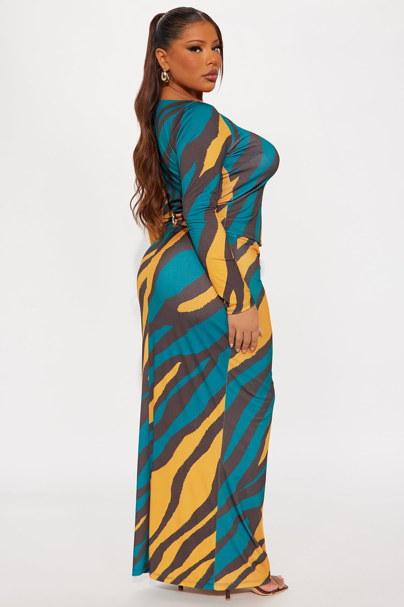 Trouble Maker Asymmetrical Skirt Set - Teal/combo