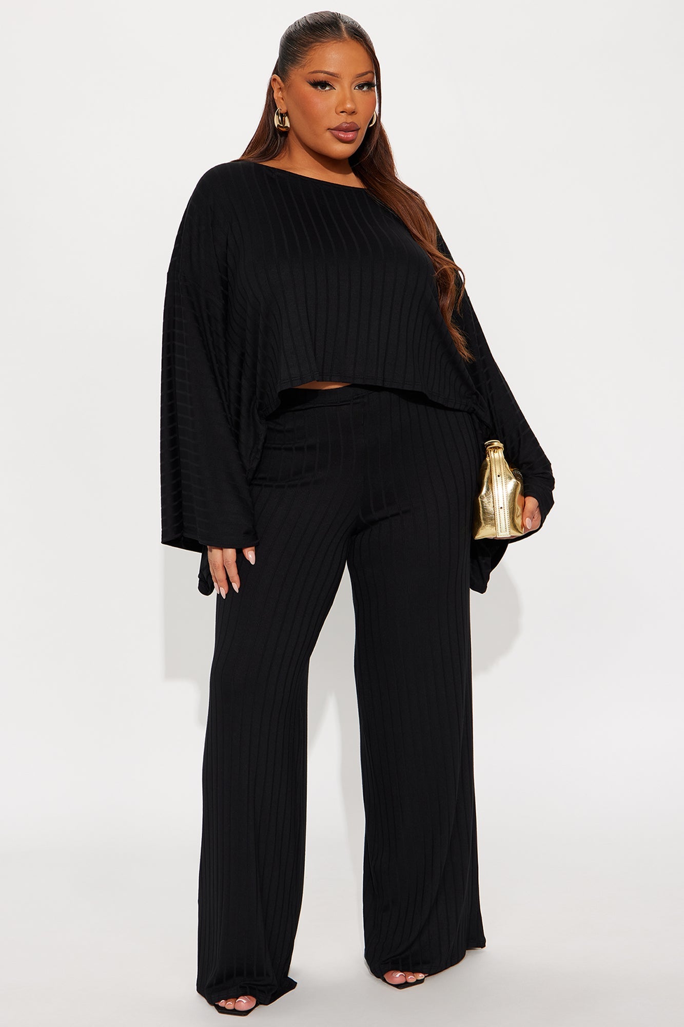 Come Find Me Ribbed Cropped Top Pant Set - Black