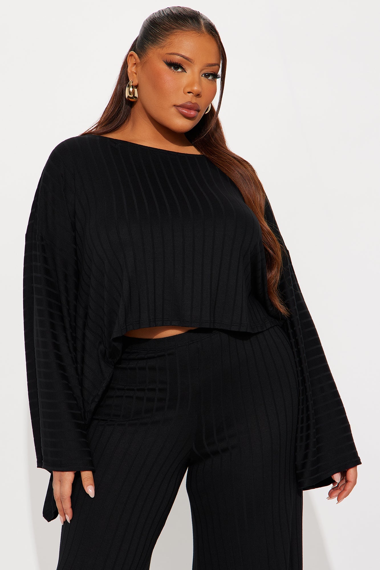 Come Find Me Ribbed Cropped Top Pant Set - Black
