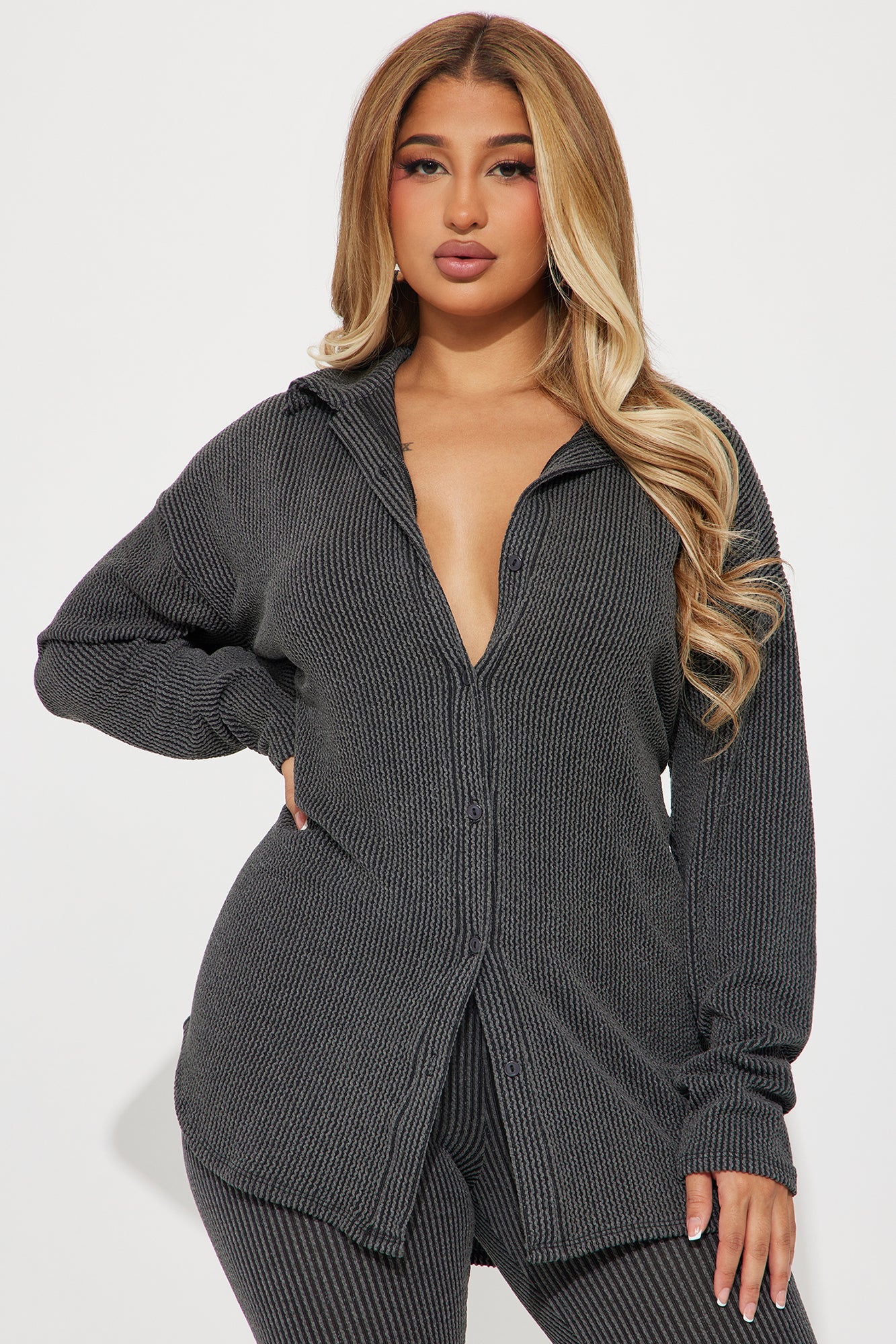 Maddie Ribbed Legging Set - Charcoal