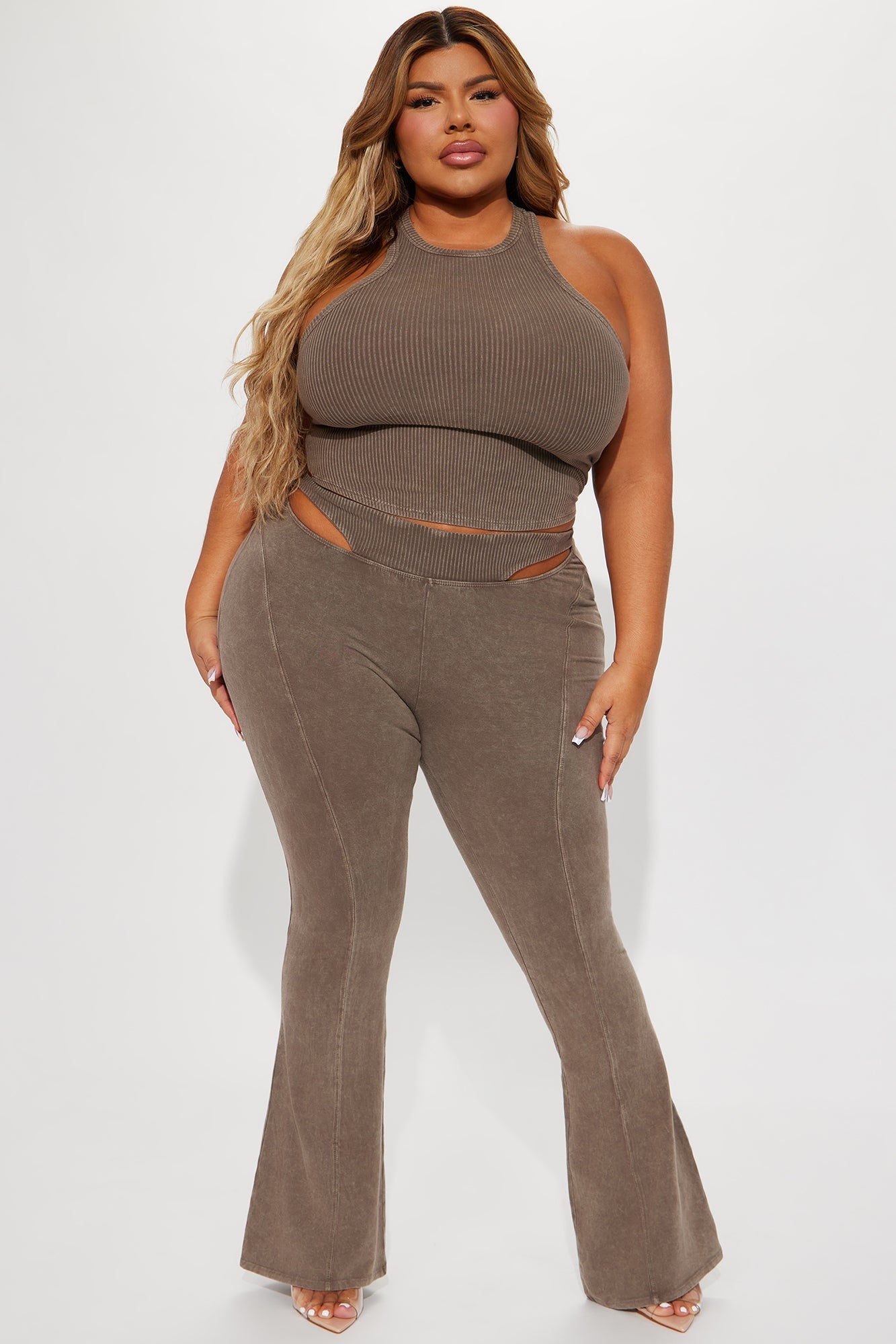 Pixie Mineral Wash Pant Set - Brown