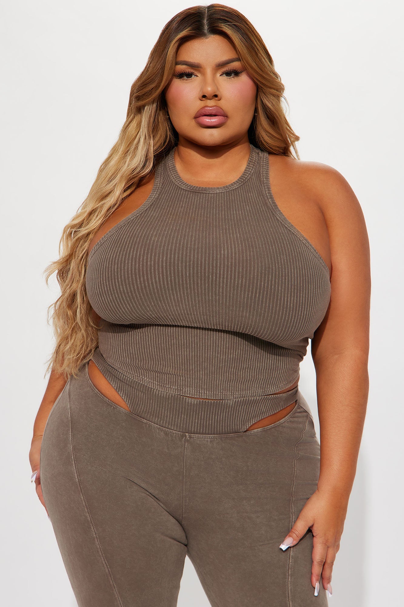 Pixie Mineral Wash Pant Set - Brown