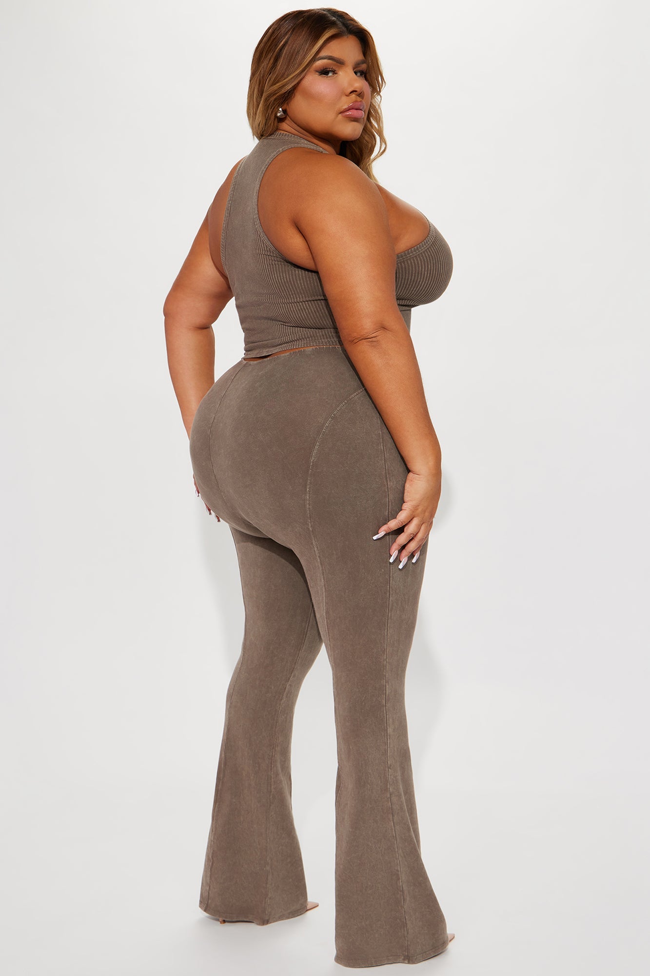 Pixie Mineral Wash Pant Set - Brown