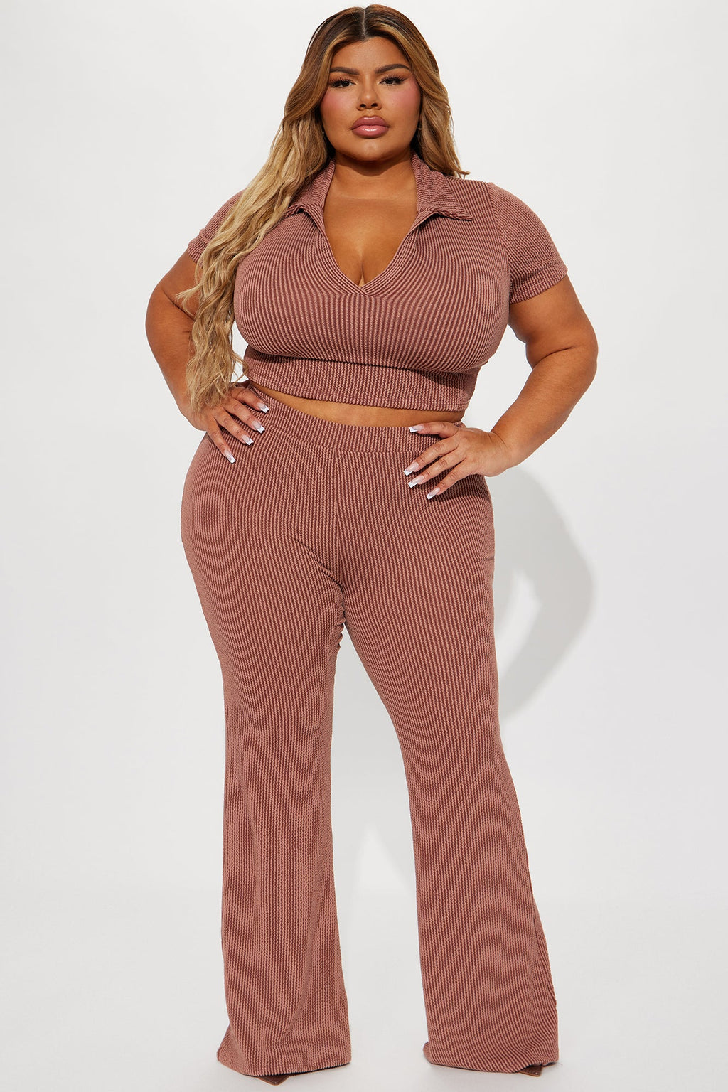 Josie Ribbed Pant Set - Chocolate