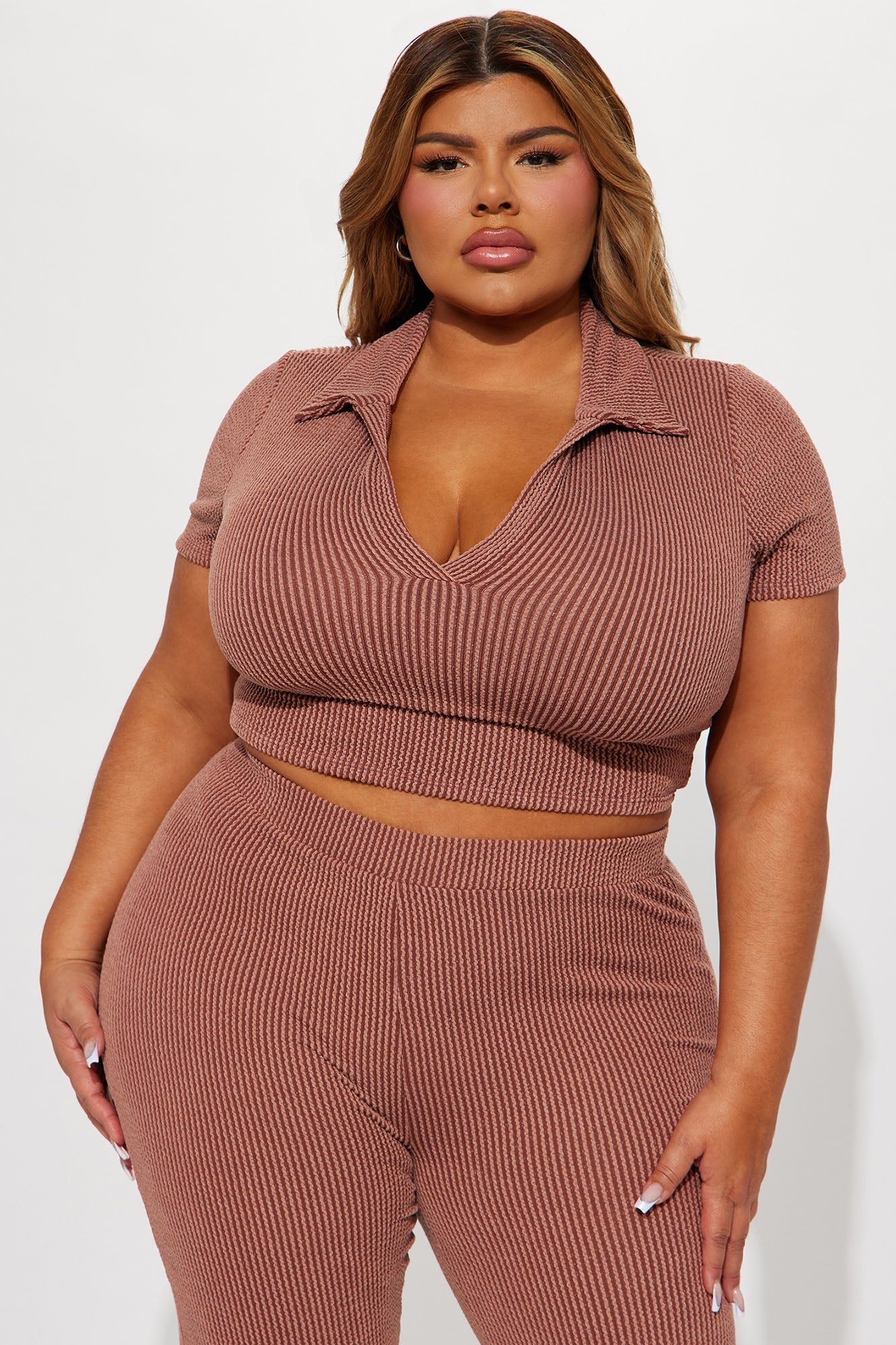 Josie Ribbed Pant Set - Chocolate