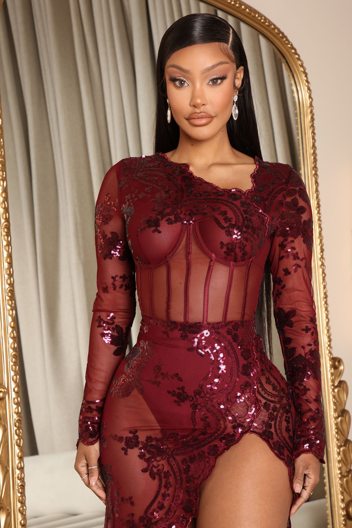 Glam Factor Sequin Maxi Dress - Wine