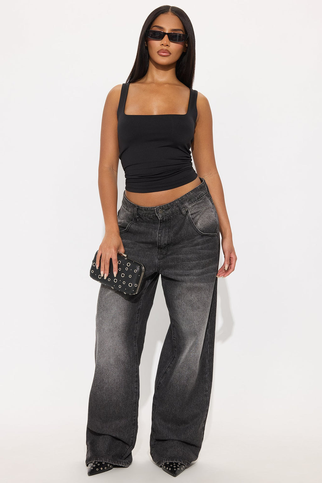 Kelsey Studded Faux Leather Clutch - Black