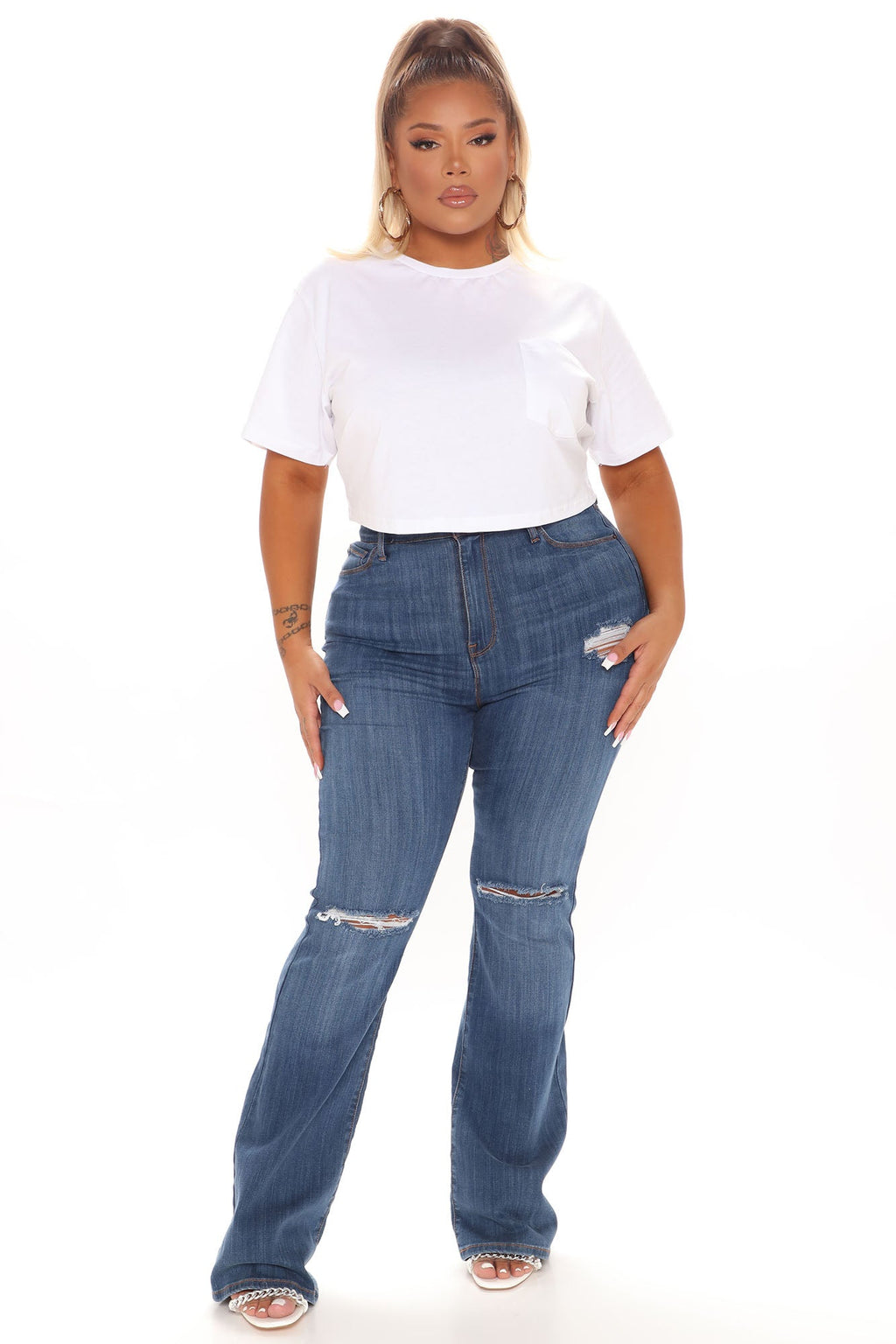 Elisa Relaxed Crop Tee - White