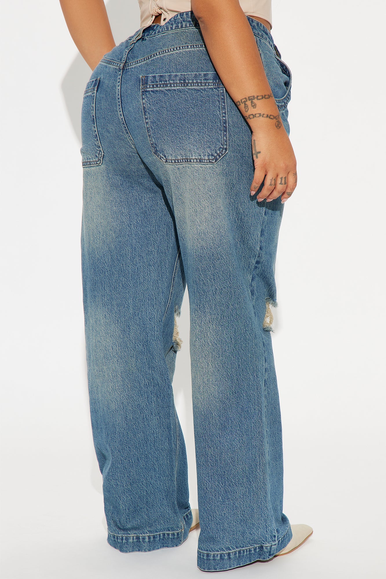 How It Goes Ripped Wide Leg Jeans - Vintage Wash