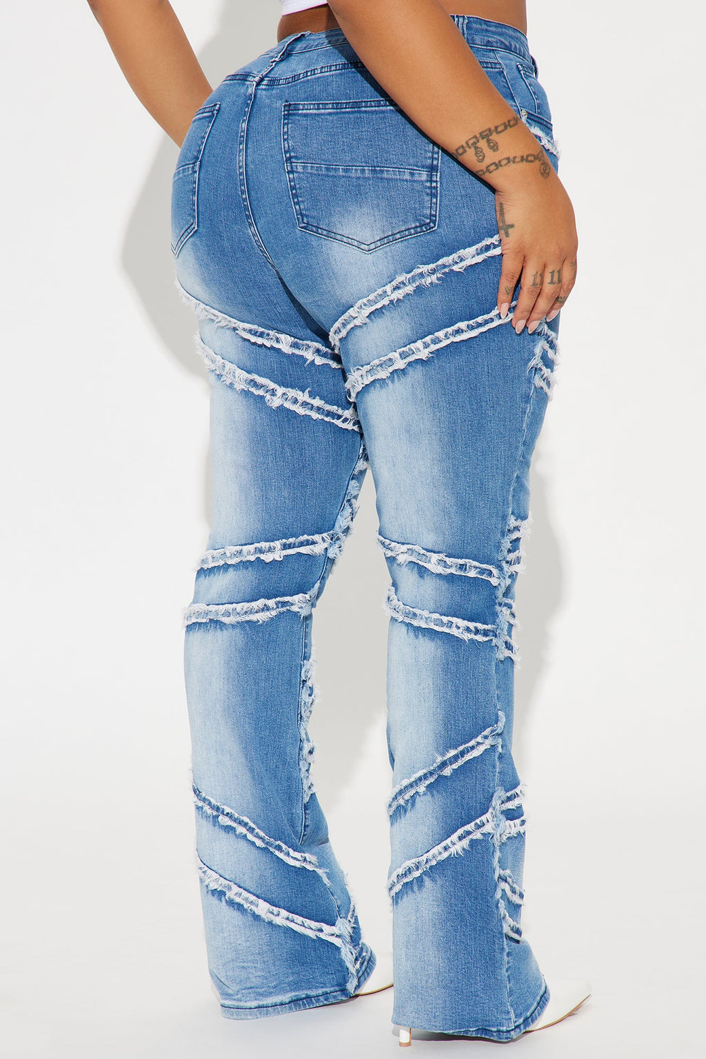 Making A Point Stretch Fray Flare Jeans - Medium Wash