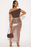 Minding Mine Latex Snakeskin Maxi Skirt - Brown/combo