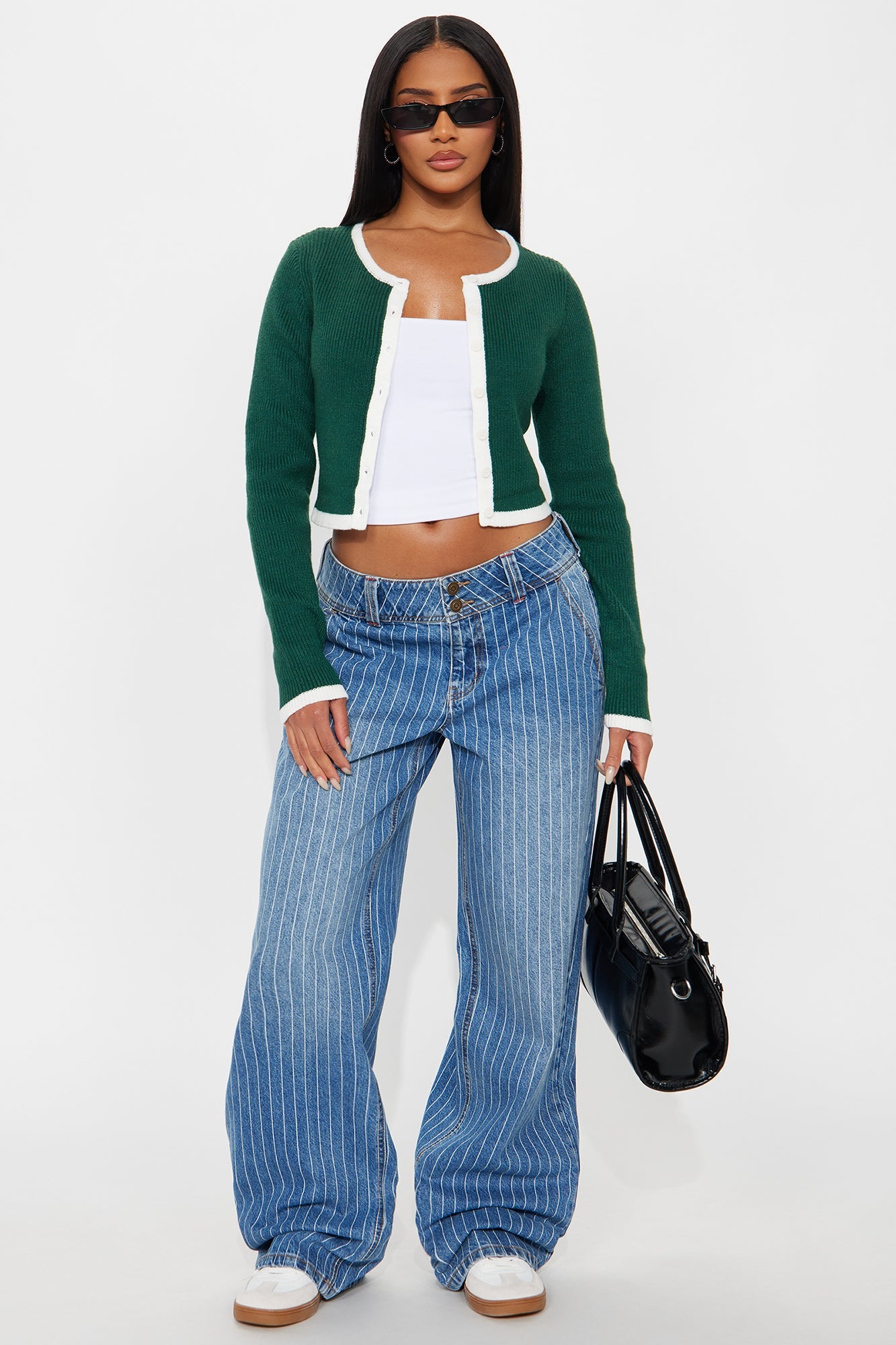Legendary Low Rise Striped Wide Leg Jeans - Medium Wash