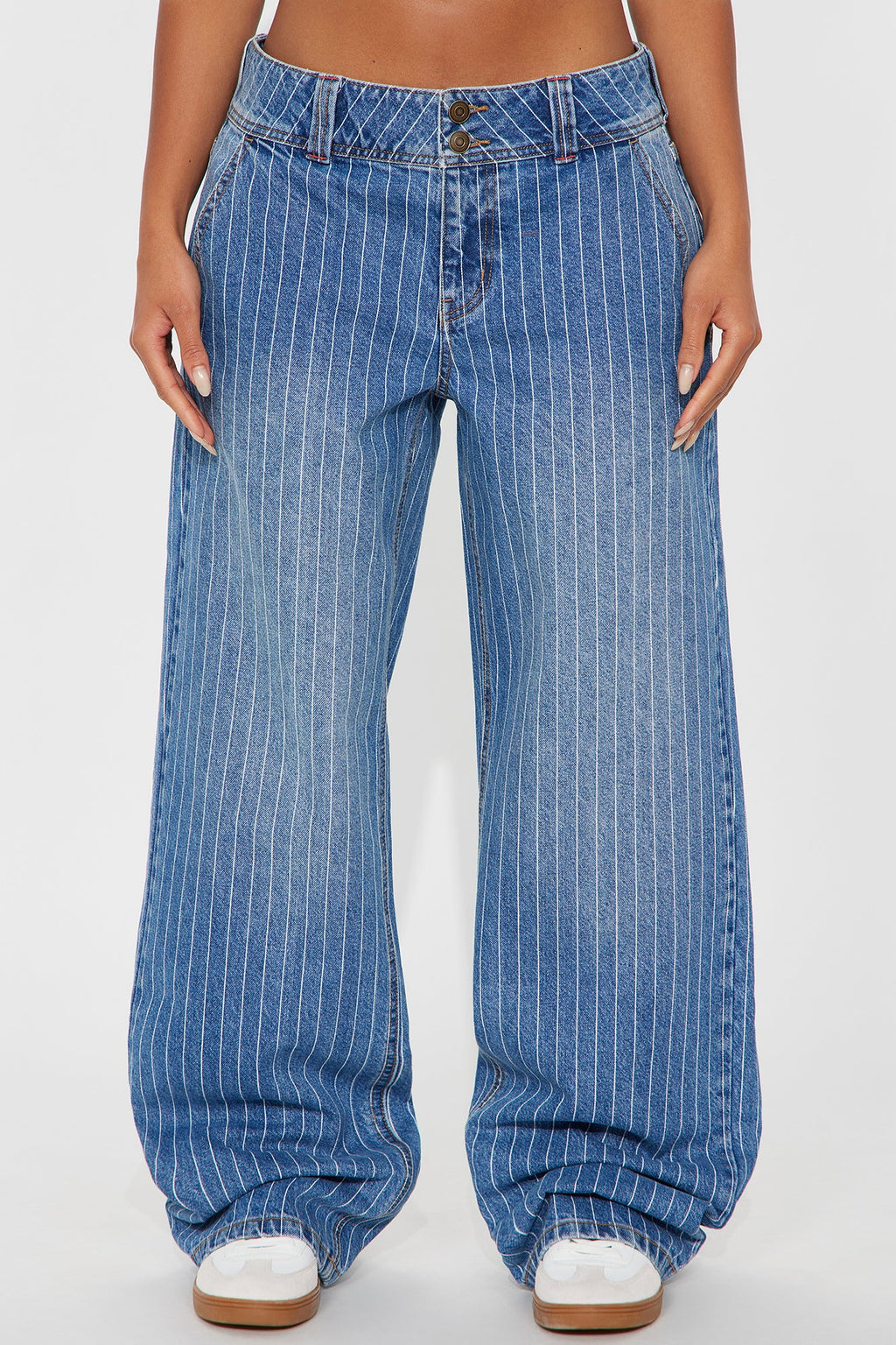 Legendary Low Rise Striped Wide Leg Jeans - Medium Wash