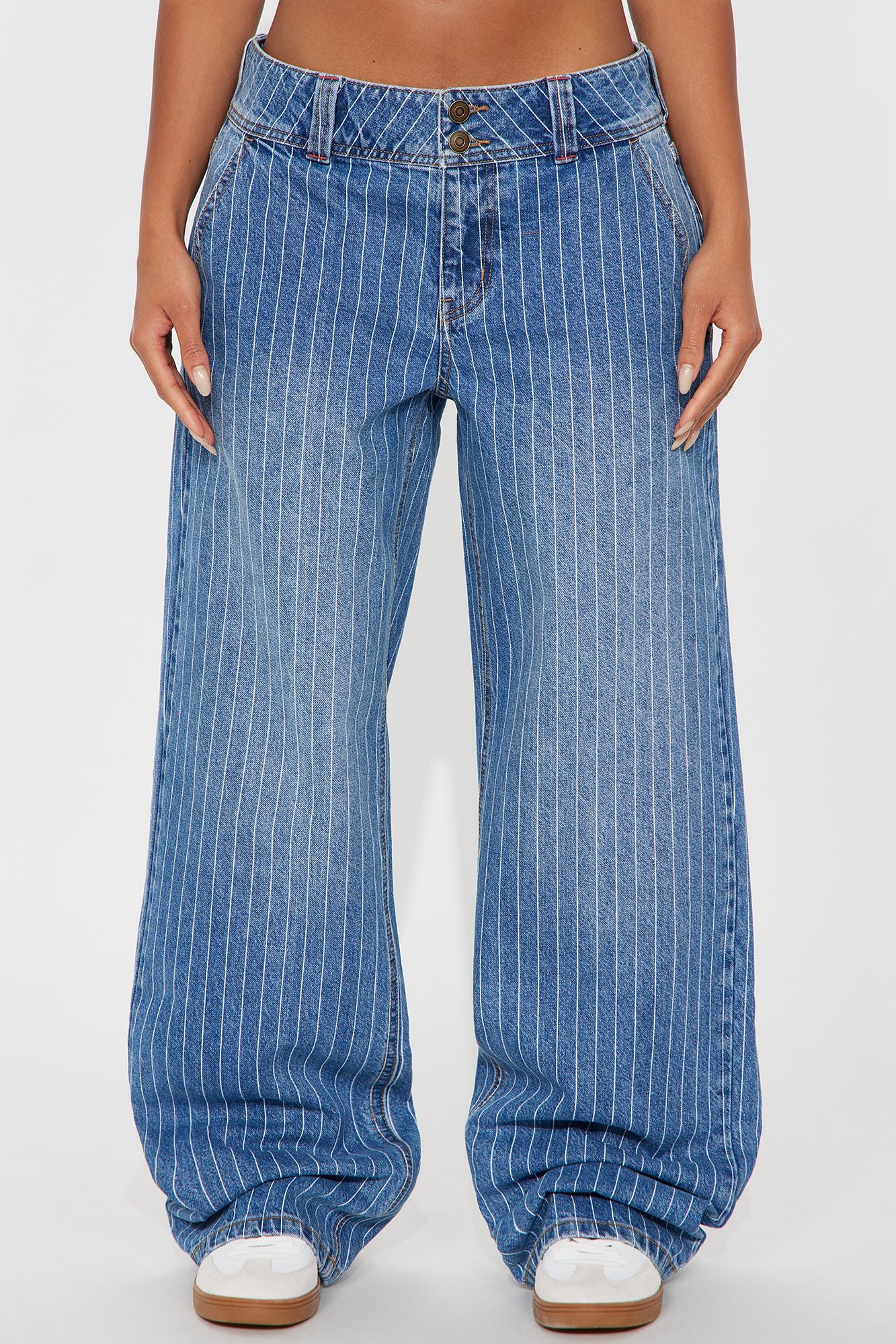 Legendary Low Rise Striped Wide Leg Jeans - Medium Wash