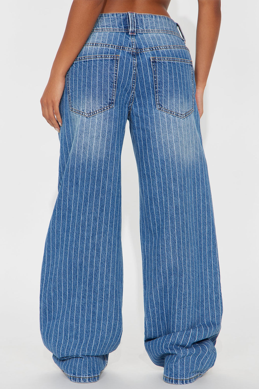 Legendary Low Rise Striped Wide Leg Jeans - Medium Wash