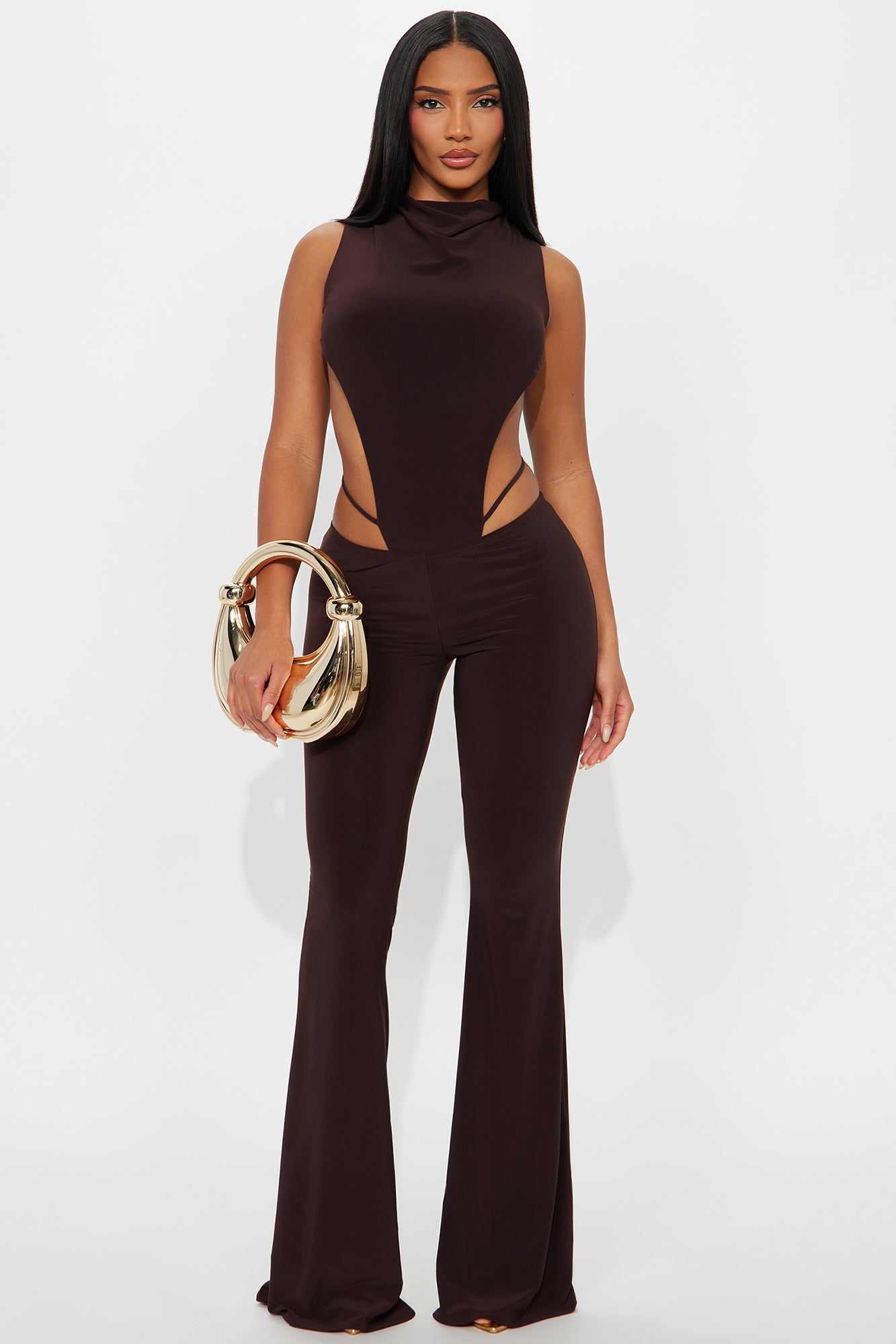 Power Play Backless Bodysuit Pant Set - Chocolate