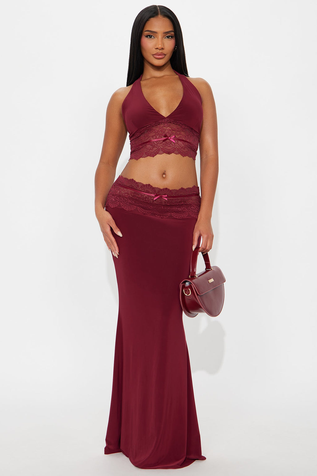 Angelic Energy Lace Skirt Set - Burgundy