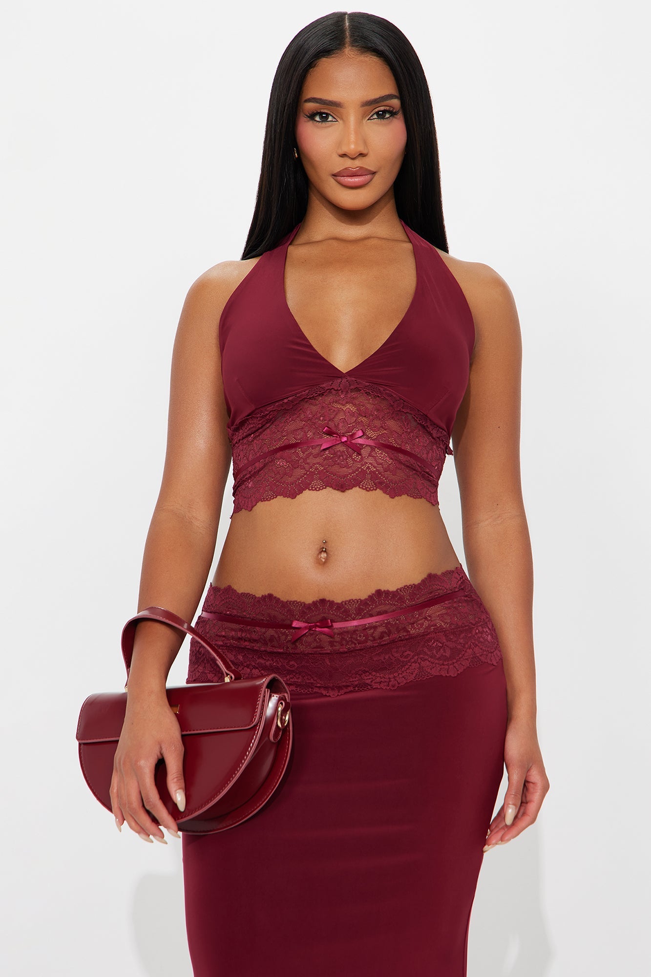 Angelic Energy Lace Skirt Set - Burgundy