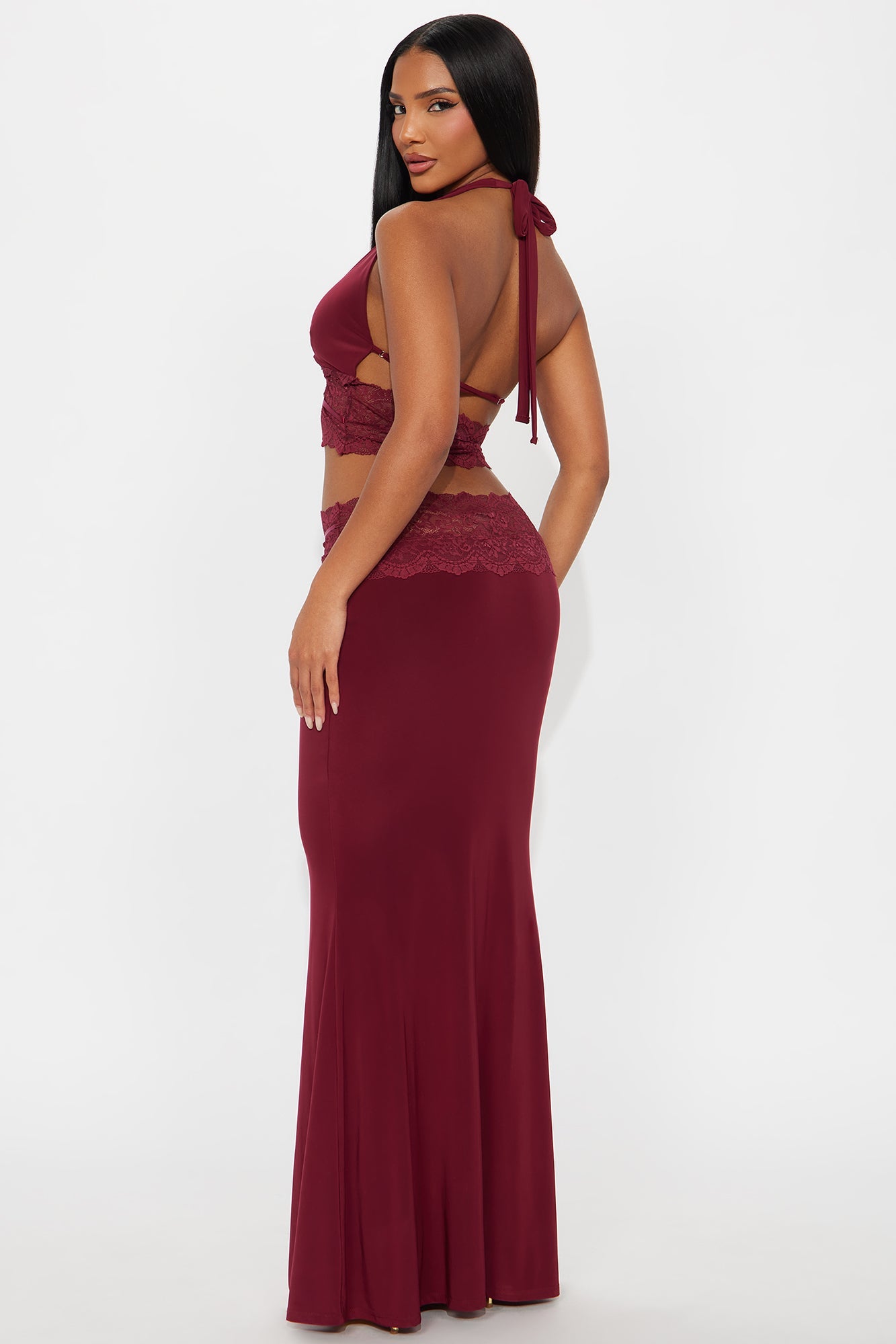 Angelic Energy Lace Skirt Set - Burgundy