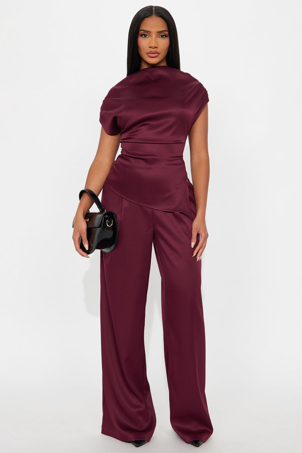 Poised To Perfection Pant Set - Wine