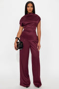 Poised To Perfection Pant Set - Wine