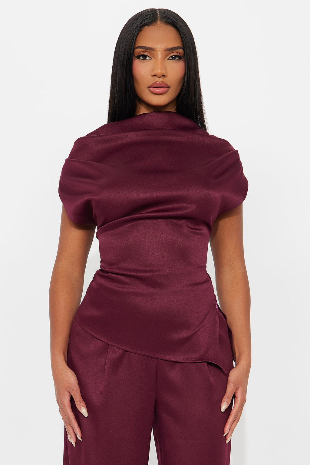 Poised To Perfection Pant Set - Wine